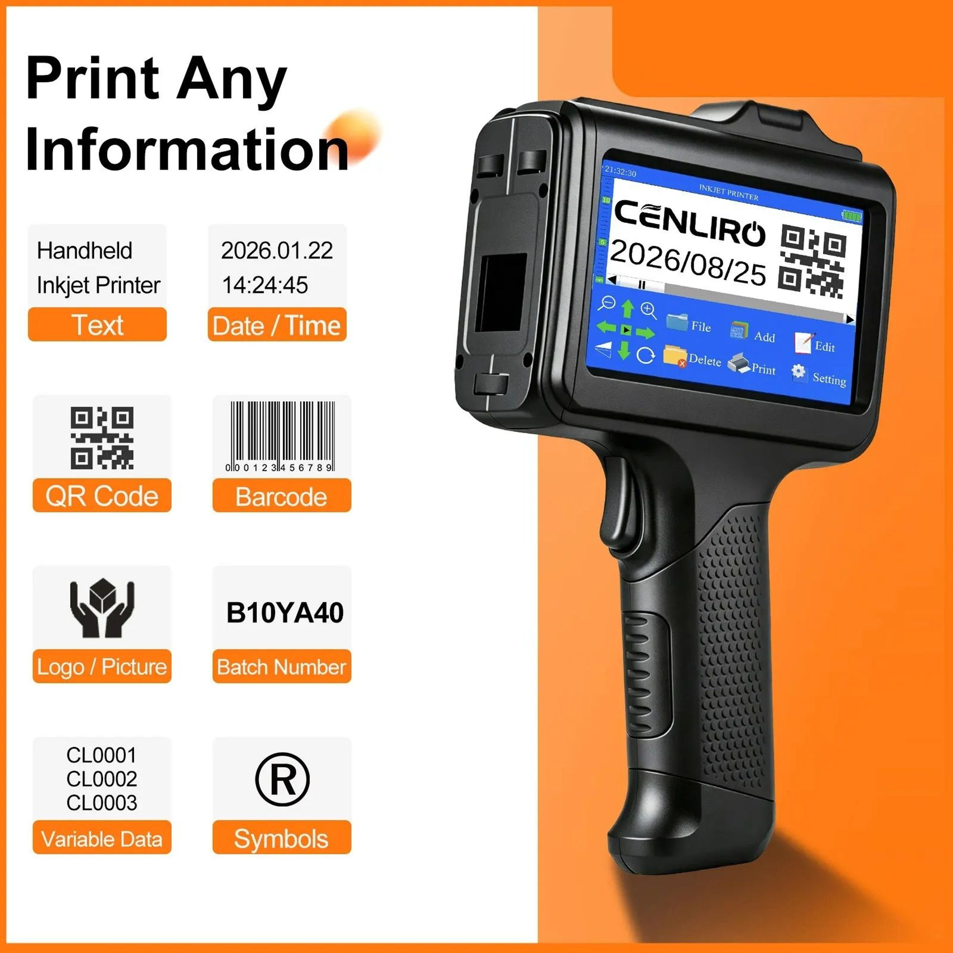 industrial handheld inkjet printer with fast-drying black ink