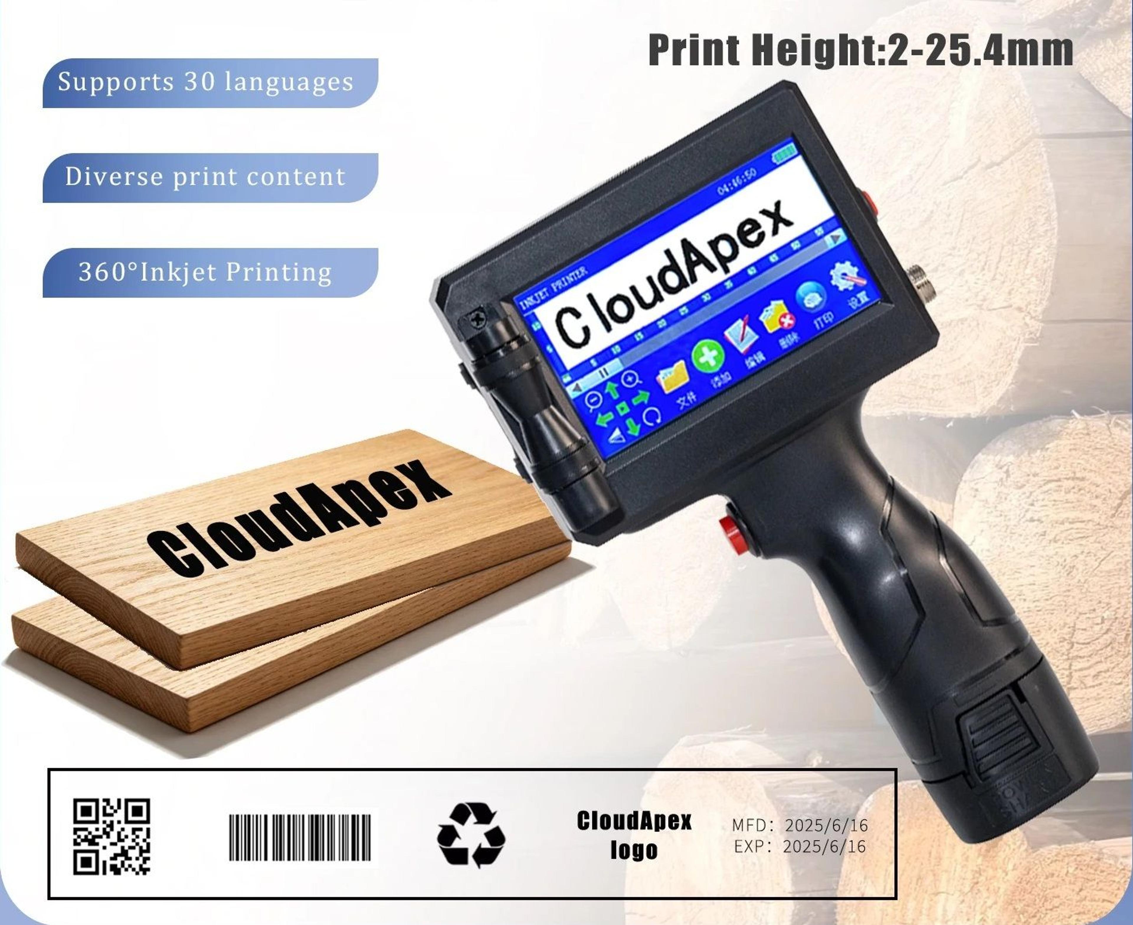 Industrial LargeFormat Handheld Inkjet Printer Kit 600 DPI HD 0