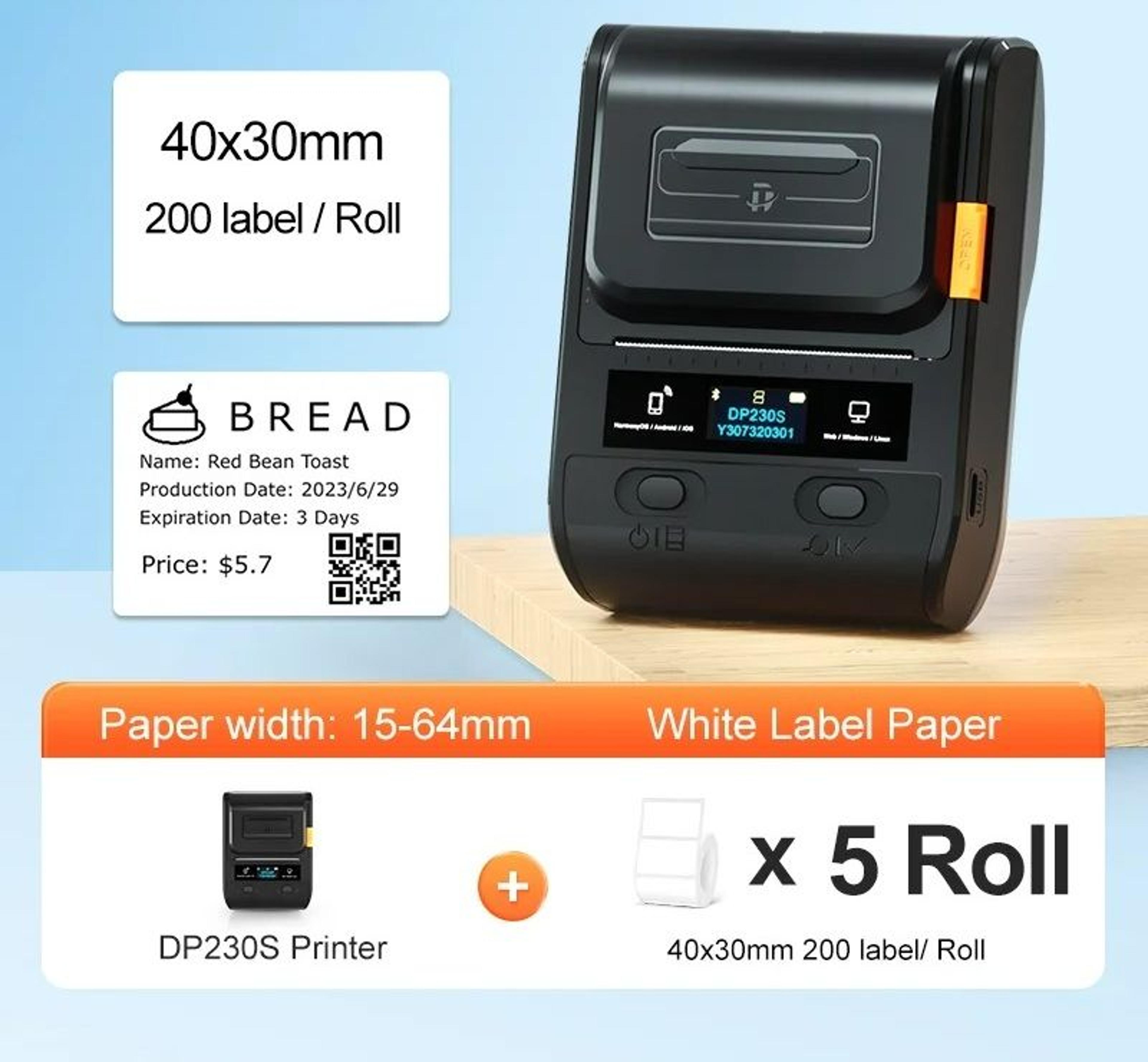 Wireless Thermal Label Printer Kit 1564mm  059252 In  5 Rolls Included 11