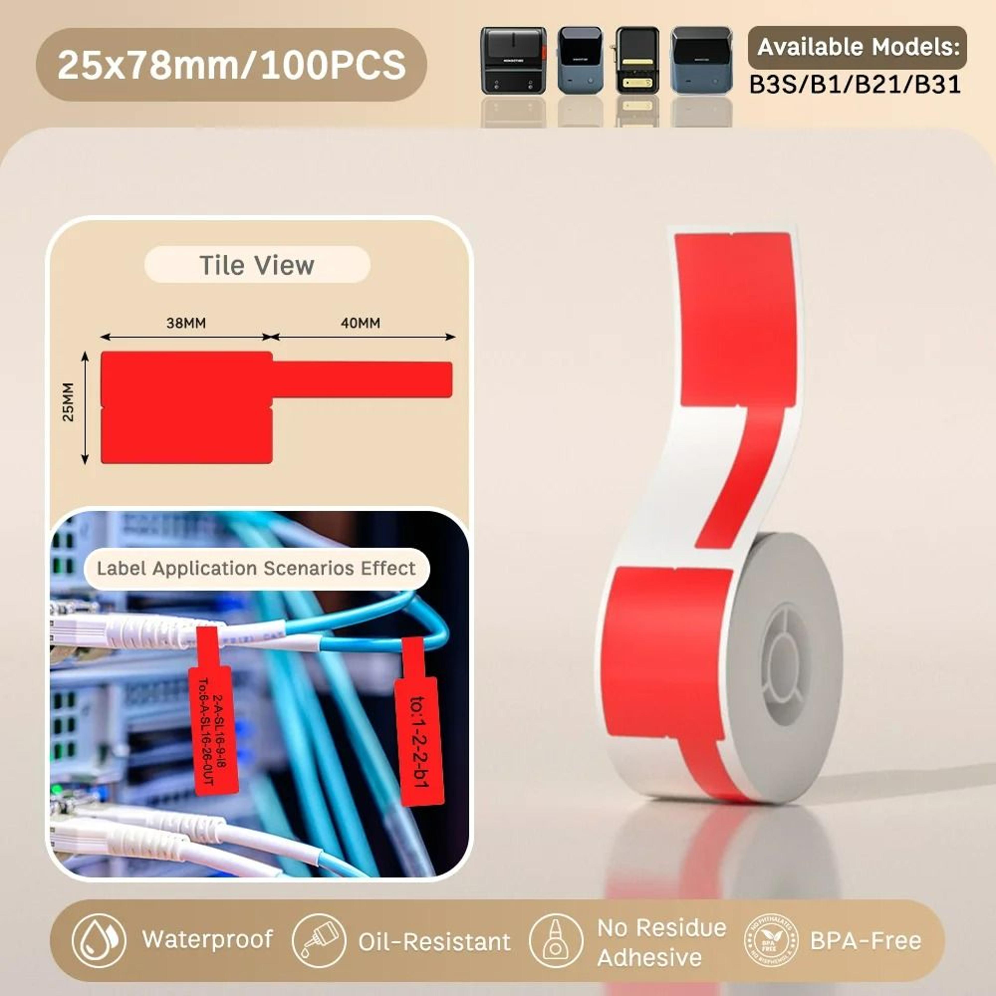 MediumFormat Waterproof Thermal Label Tape Rolls Cable Color  PreCut Series 13
