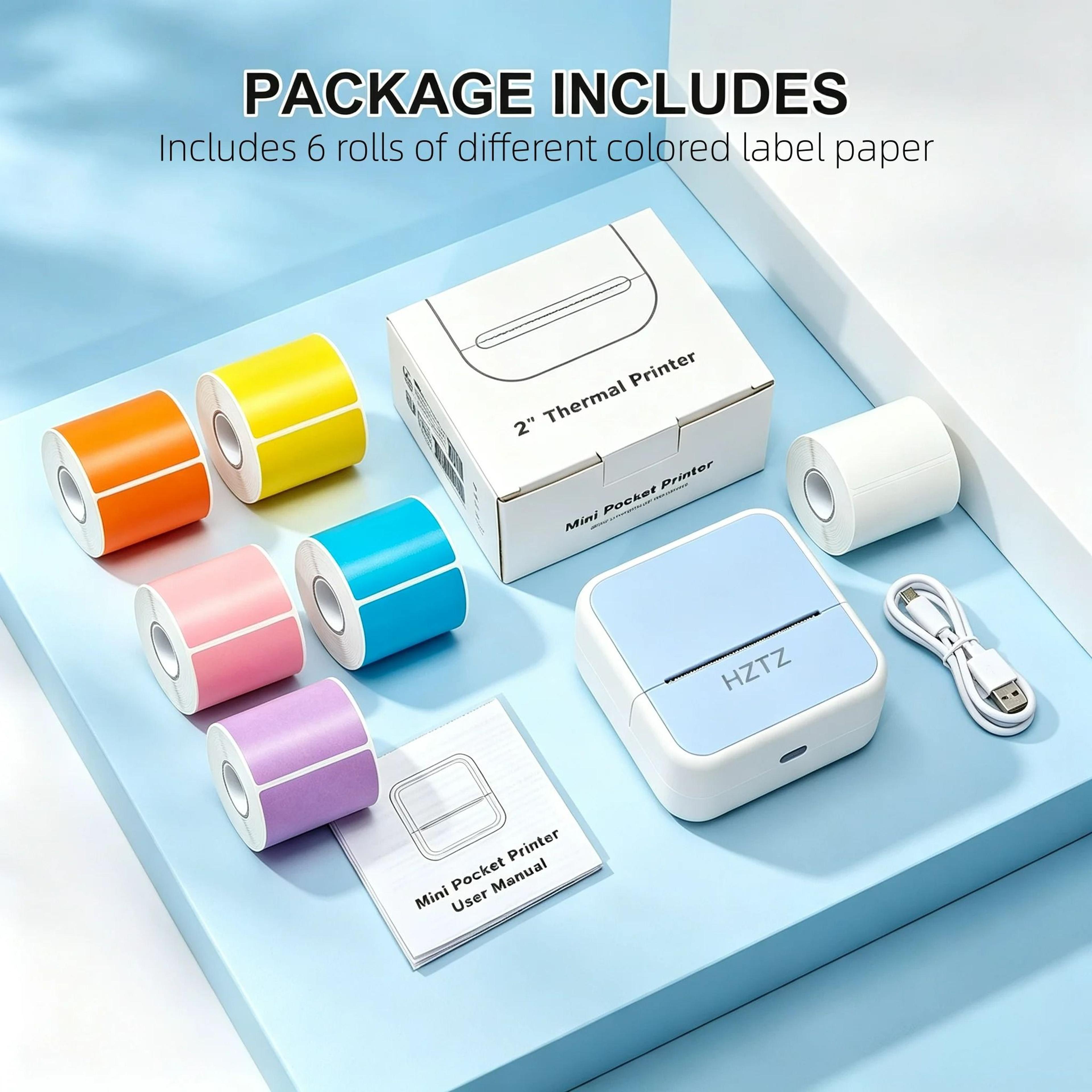 Wireless Compact Thermal Portable Label Printer  6Roll Tape Bundle 3