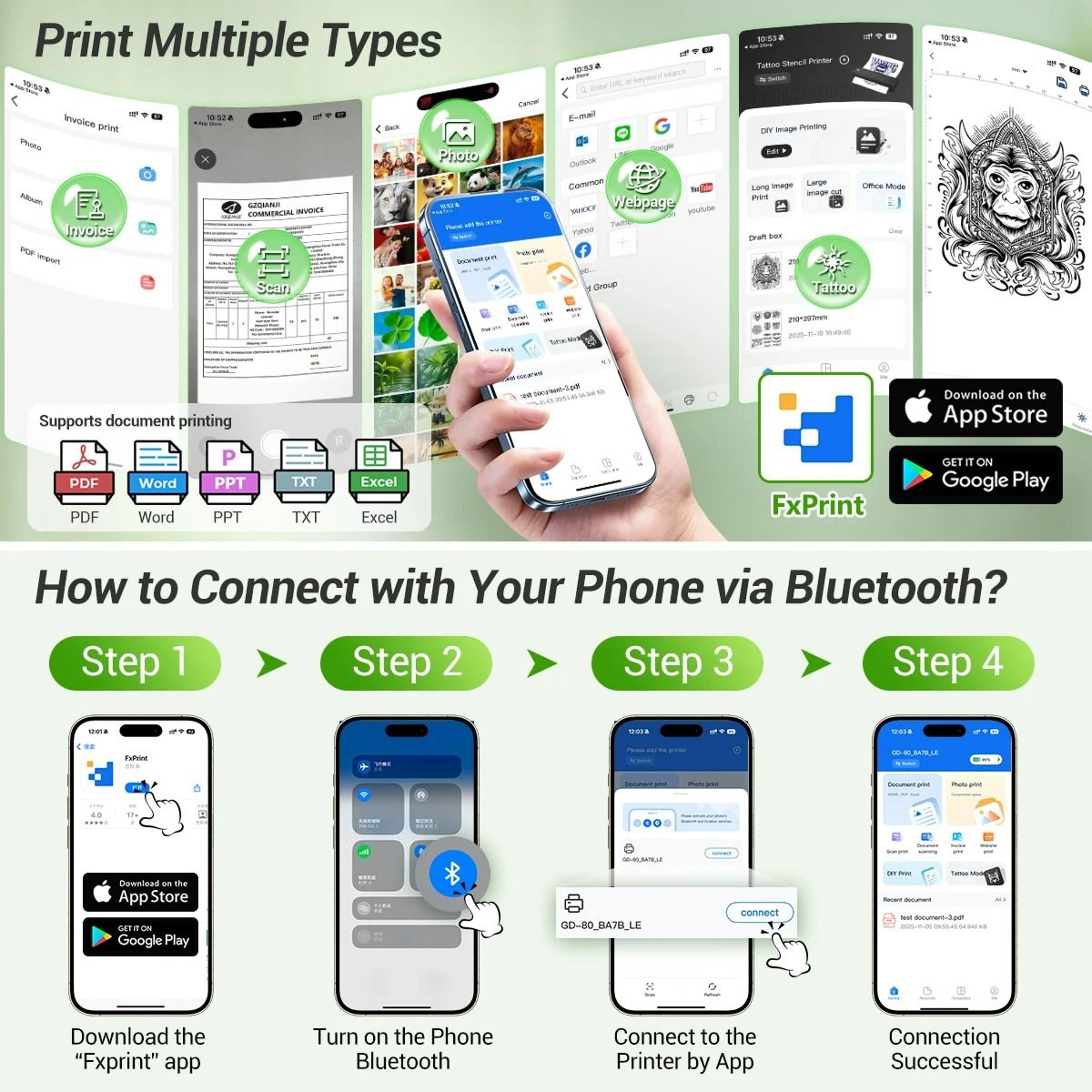 Mini Portable A4 Thermal Printer With Bluetooth 3