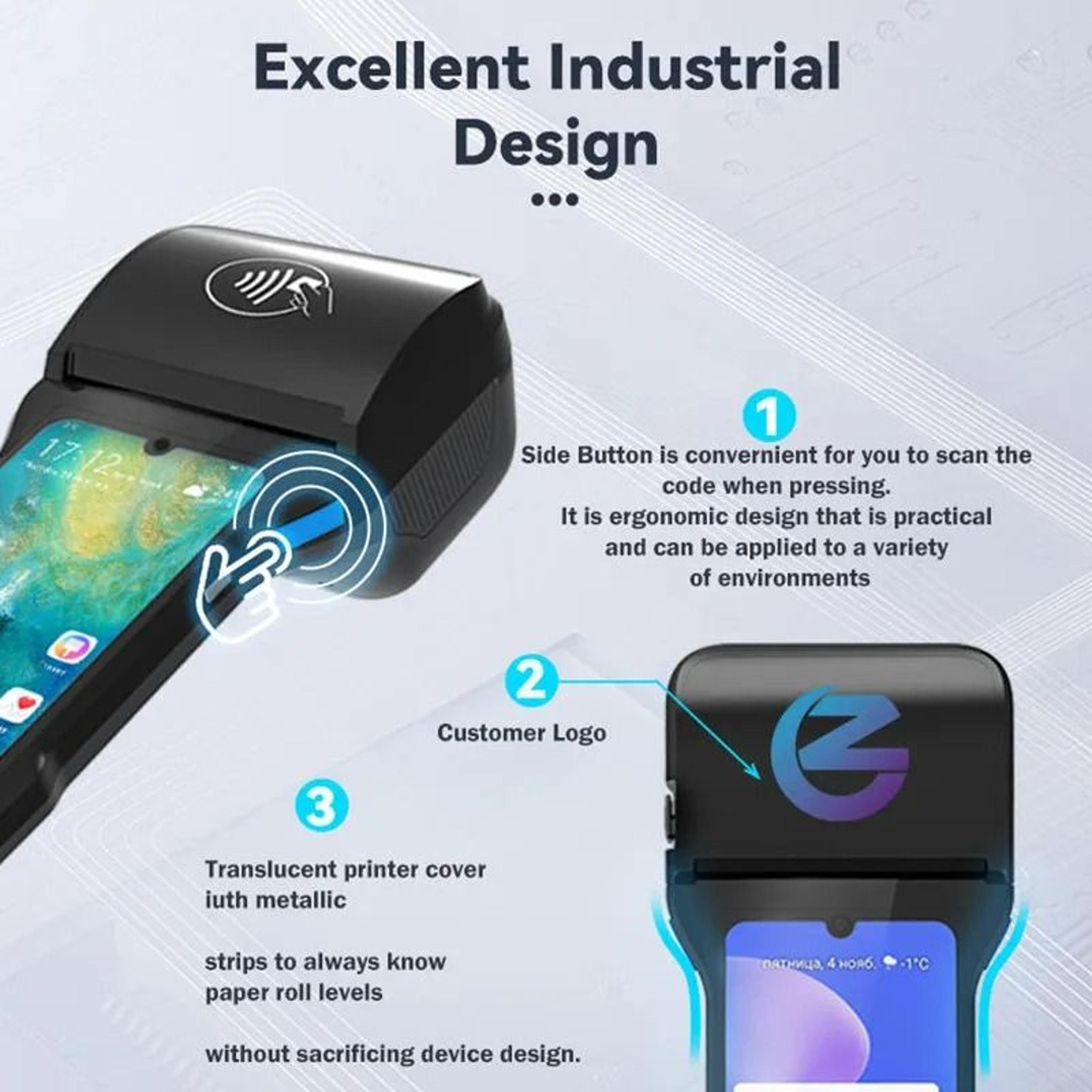 Android 14 Portable Mobile POS Terminal With 80mm Printer  NFC 4