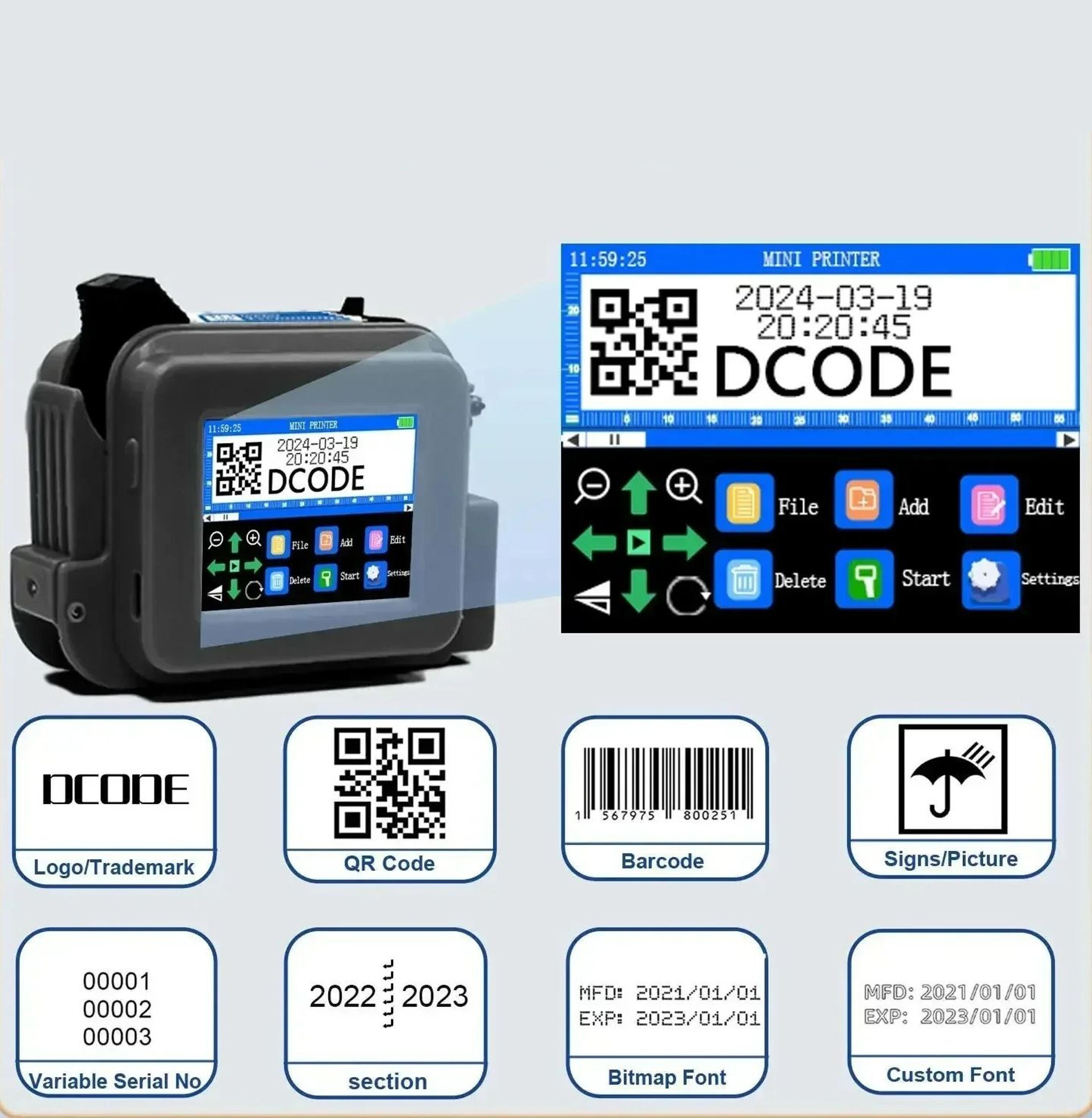 127mm Portable Handheld Inkjet Printer For Text QR  Barcodes 1