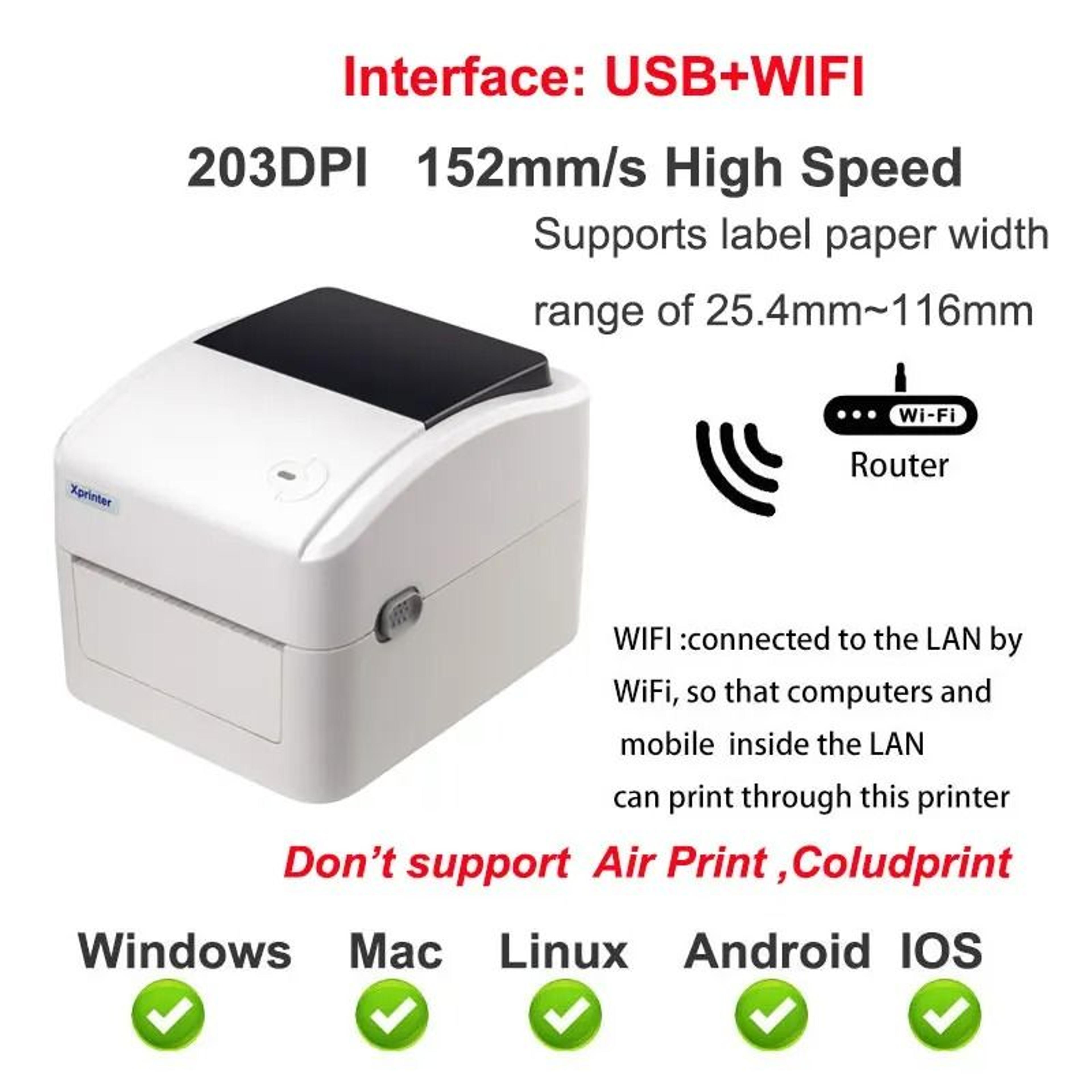 4Inch Thermal Shipping Label Printer USB WiFi Ethernet  Bluetooth 7