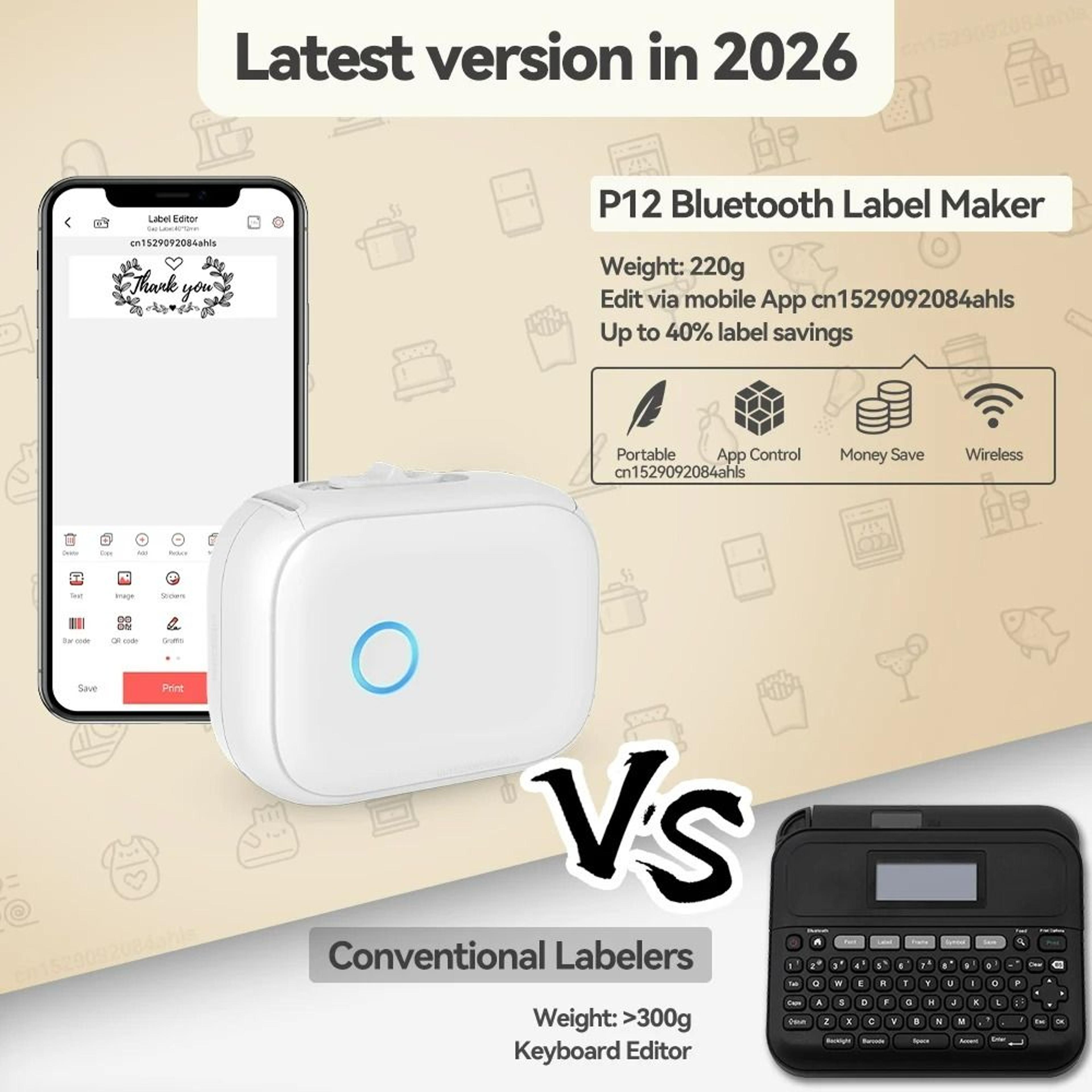 Portable Wireless Thermal Label Maker  Storage Case Set 3