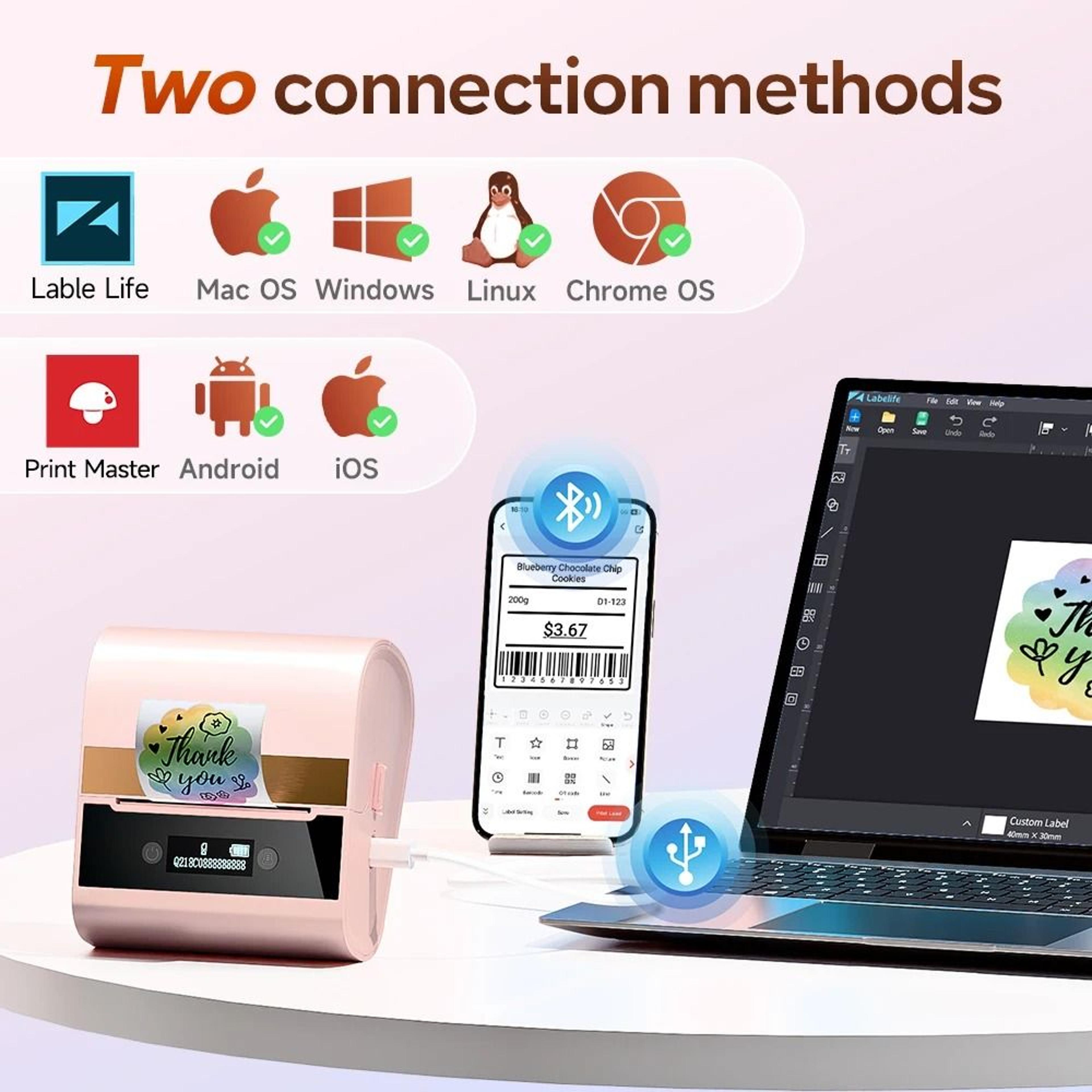 Large Format Portable Wireless Bluetooth Thermal Label Printer Set 5