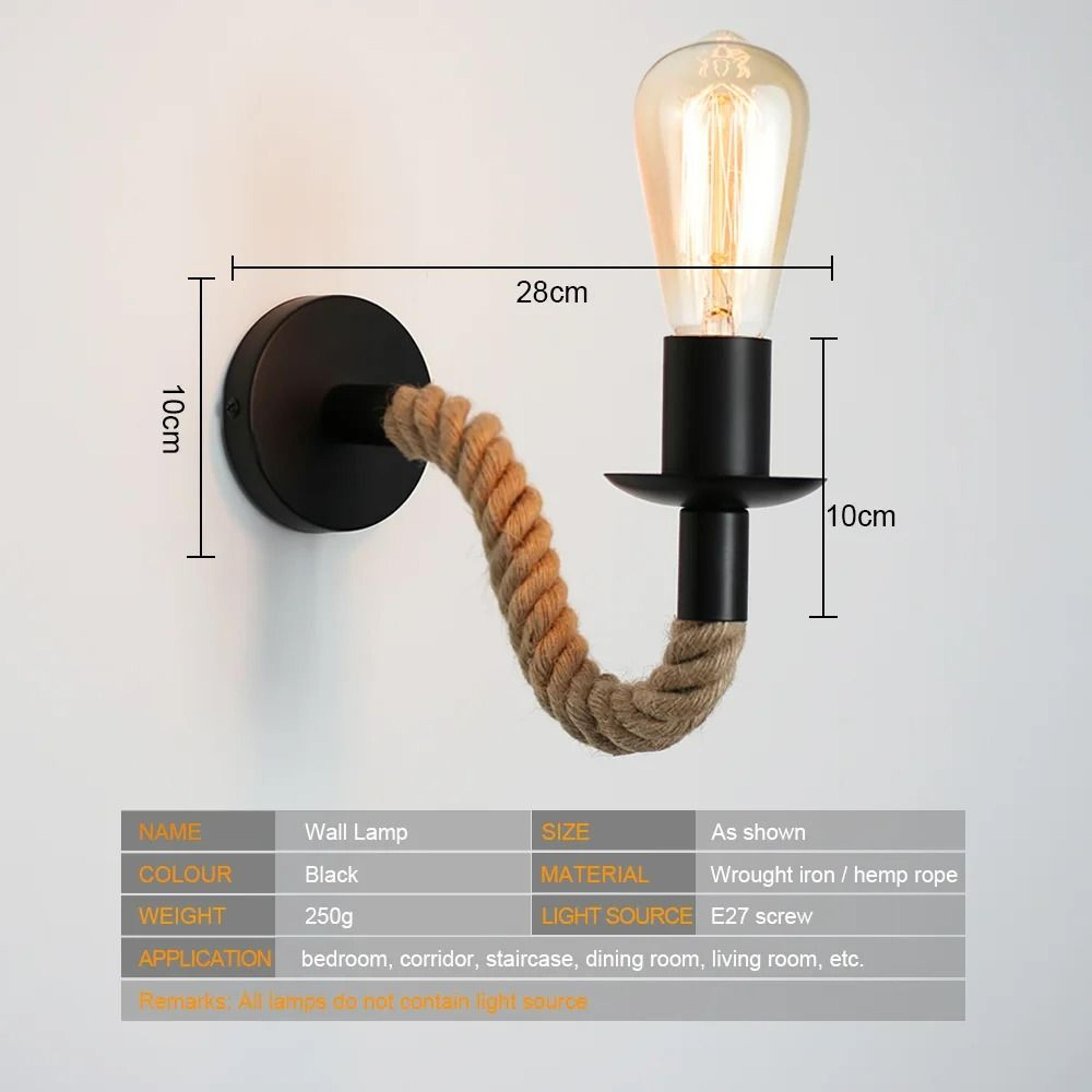 Retro Hemp Rope Wall Lamp Industrial Decor Sconce E27 Base 3