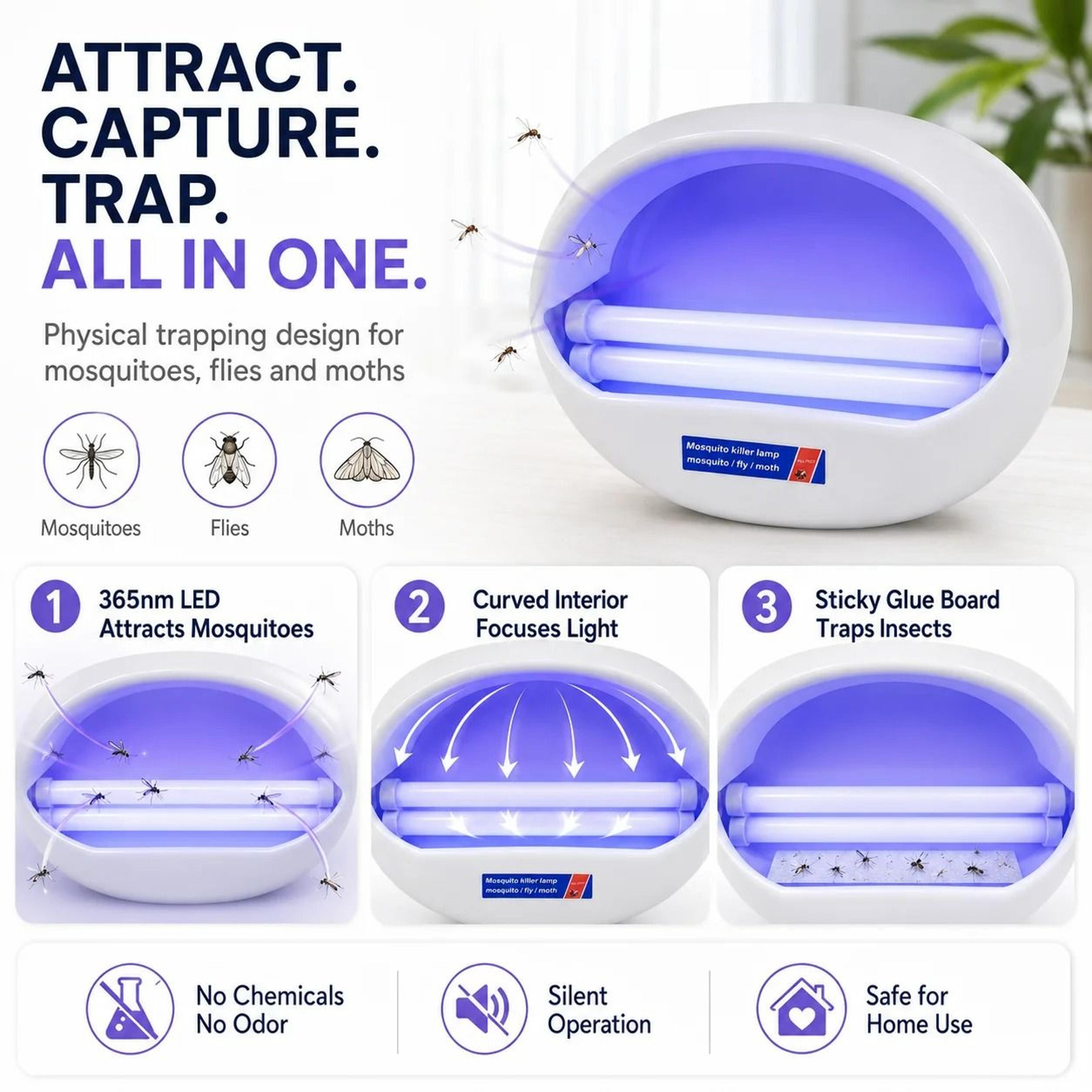NonToxic Electric LED Insect Trap  Mosquito Killer Lamp Single  Dual Tube 6