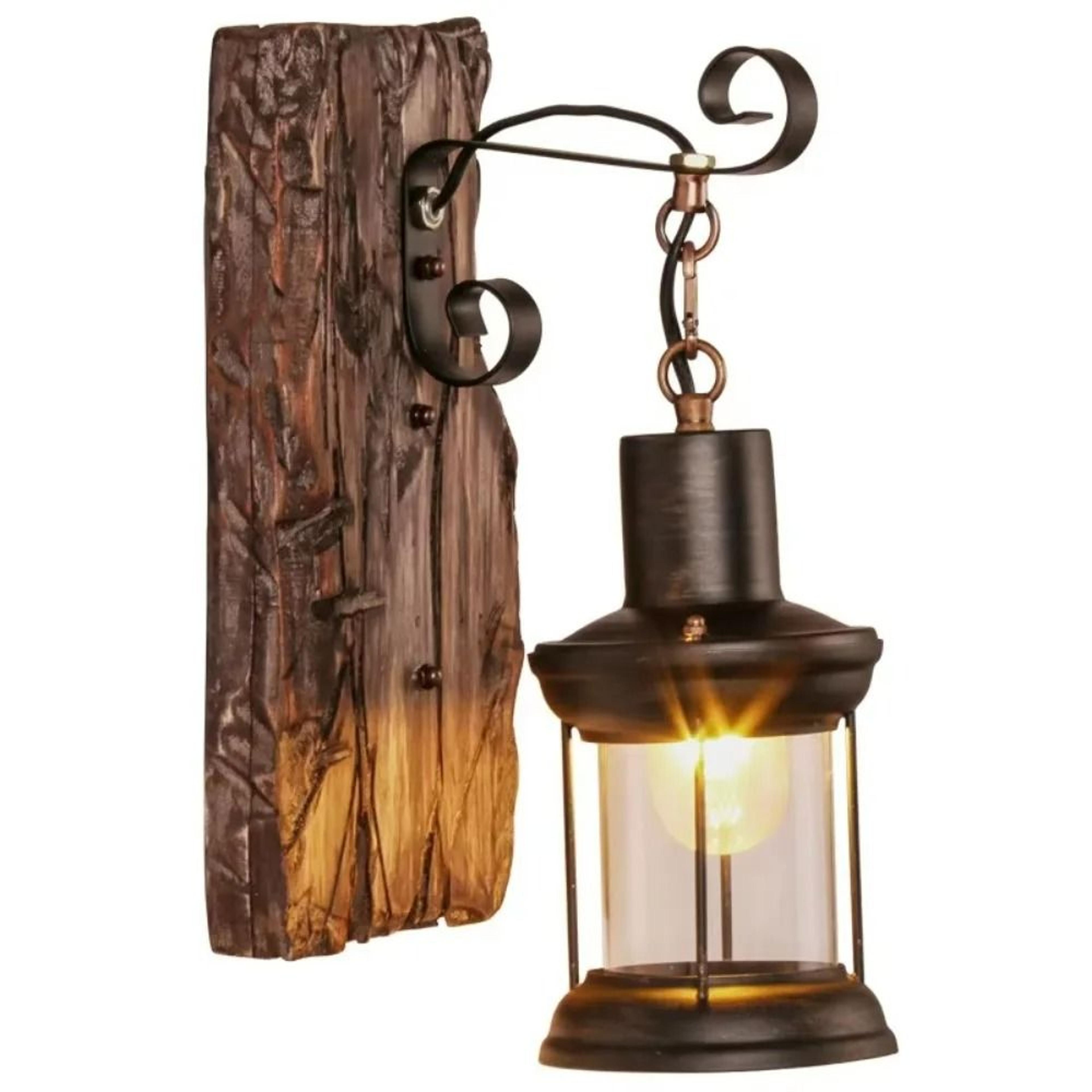 Industrial Vintage Metal Glass  Wood Base Wall Sconce 1