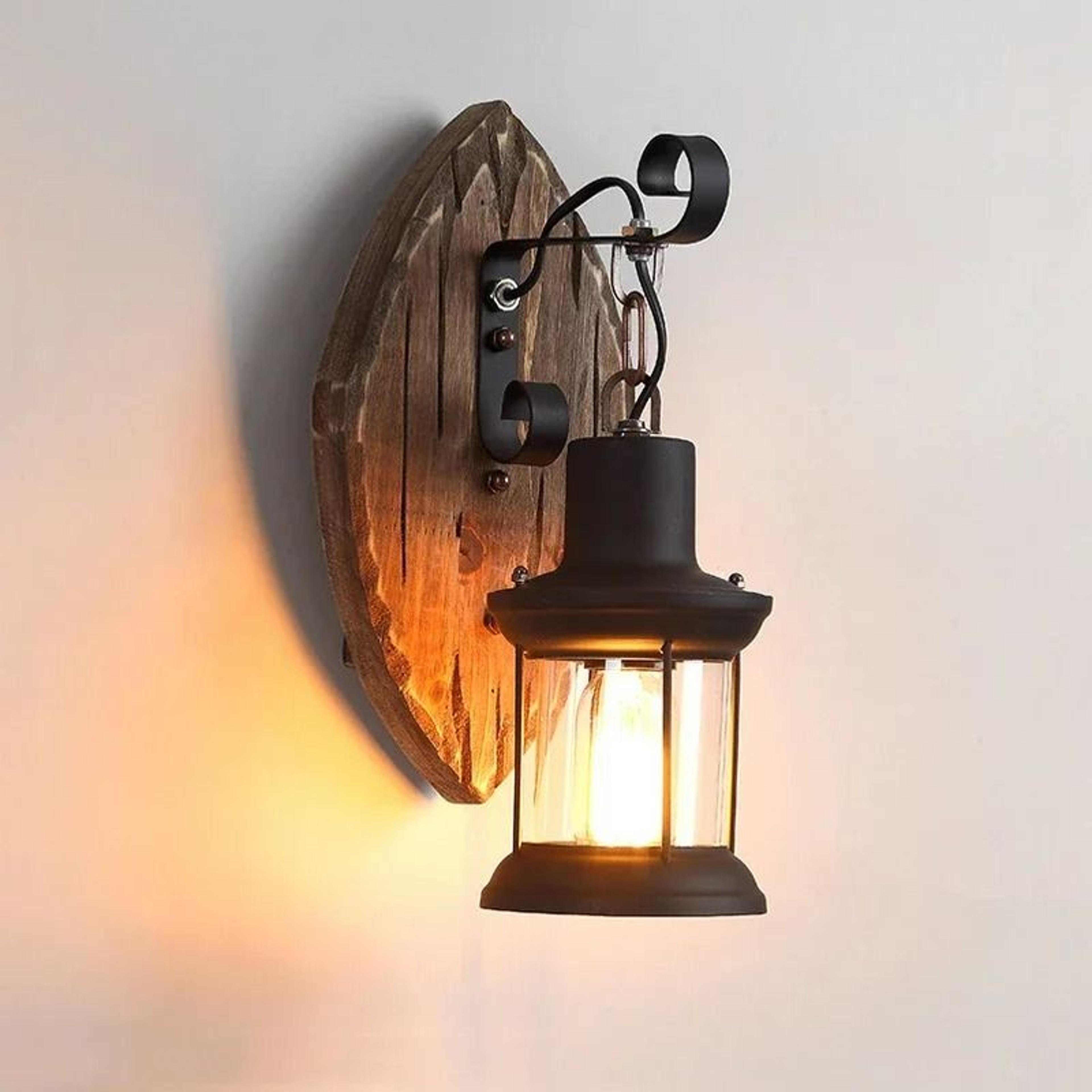 Industrial Vintage Metal Glass  Wood Base Wall Sconce 6