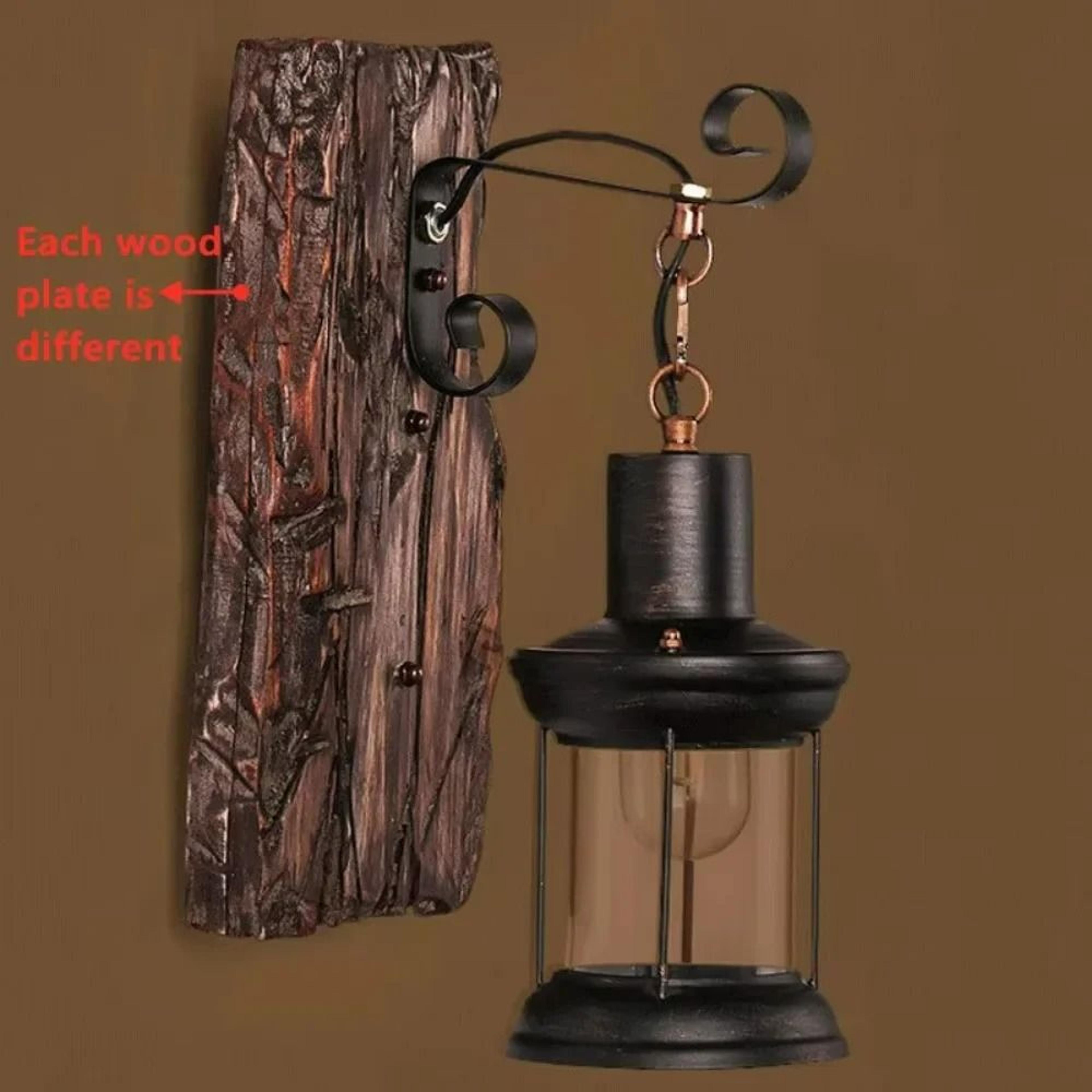 Industrial Vintage Metal Glass  Wood Base Wall Sconce 3