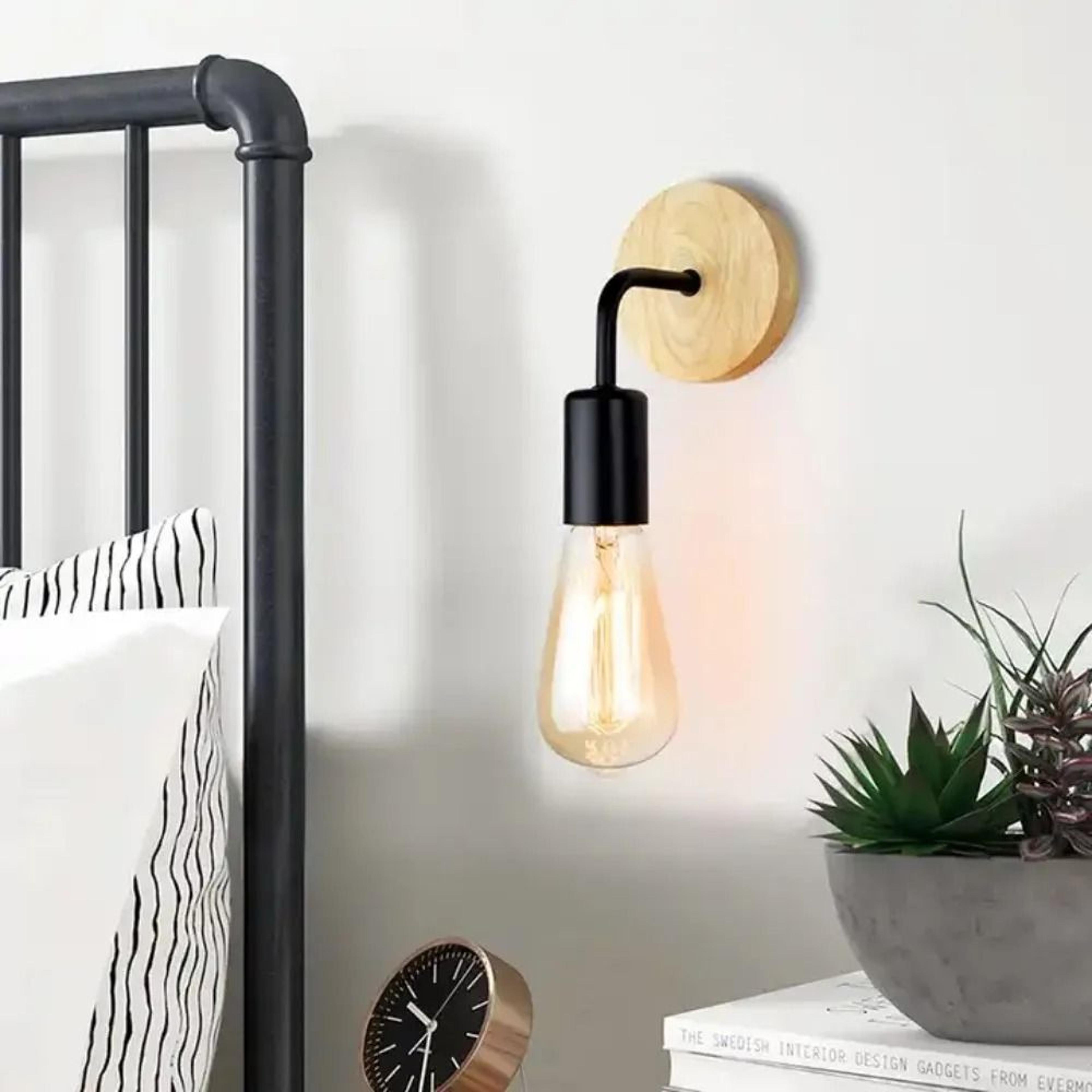 Minimalist Black  White Vintage Wood Metal Wall Lamp E26E27 Indoor Wall Sconce 2