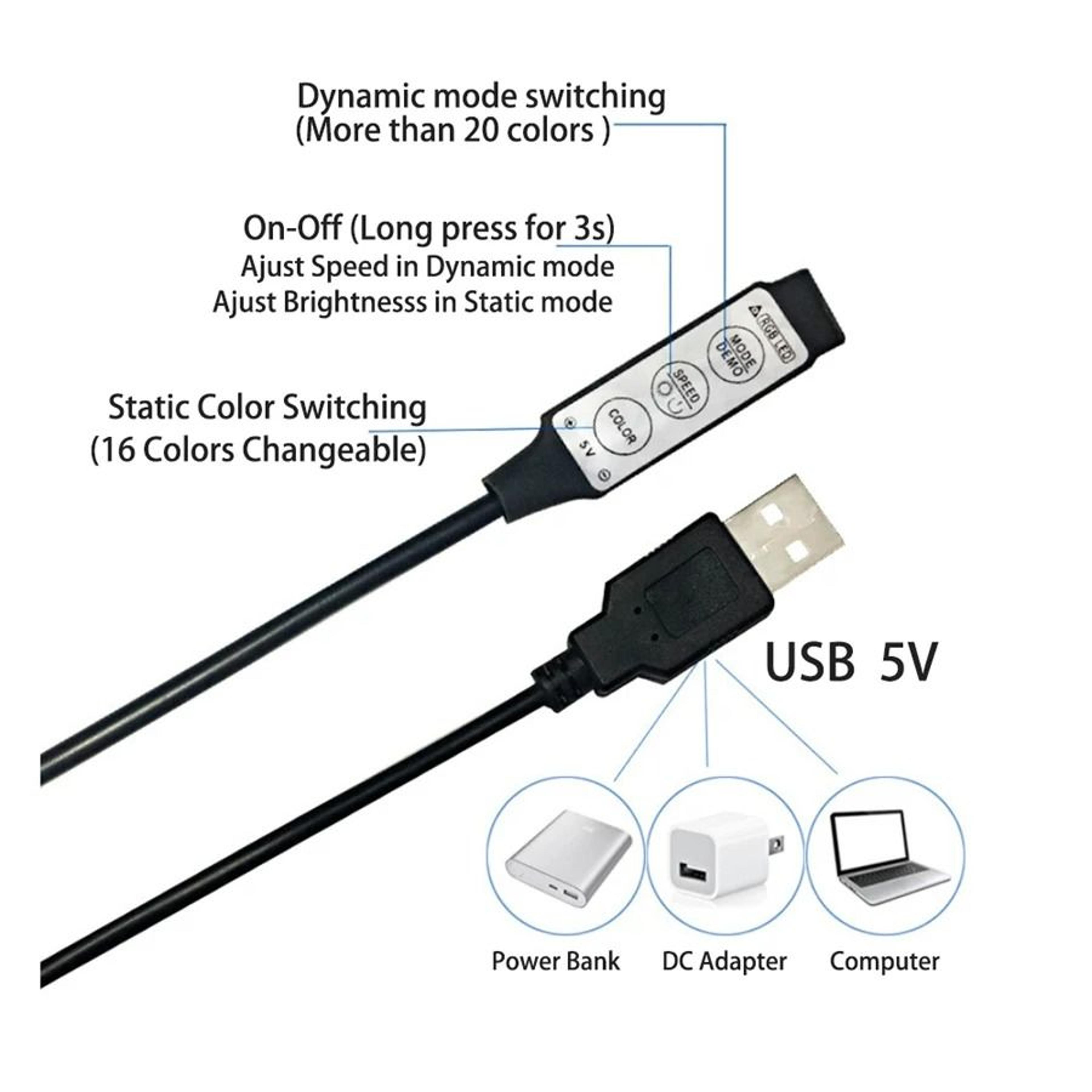Flexible 5050 USB RGB LED Strip Light With 3Key Controller 1