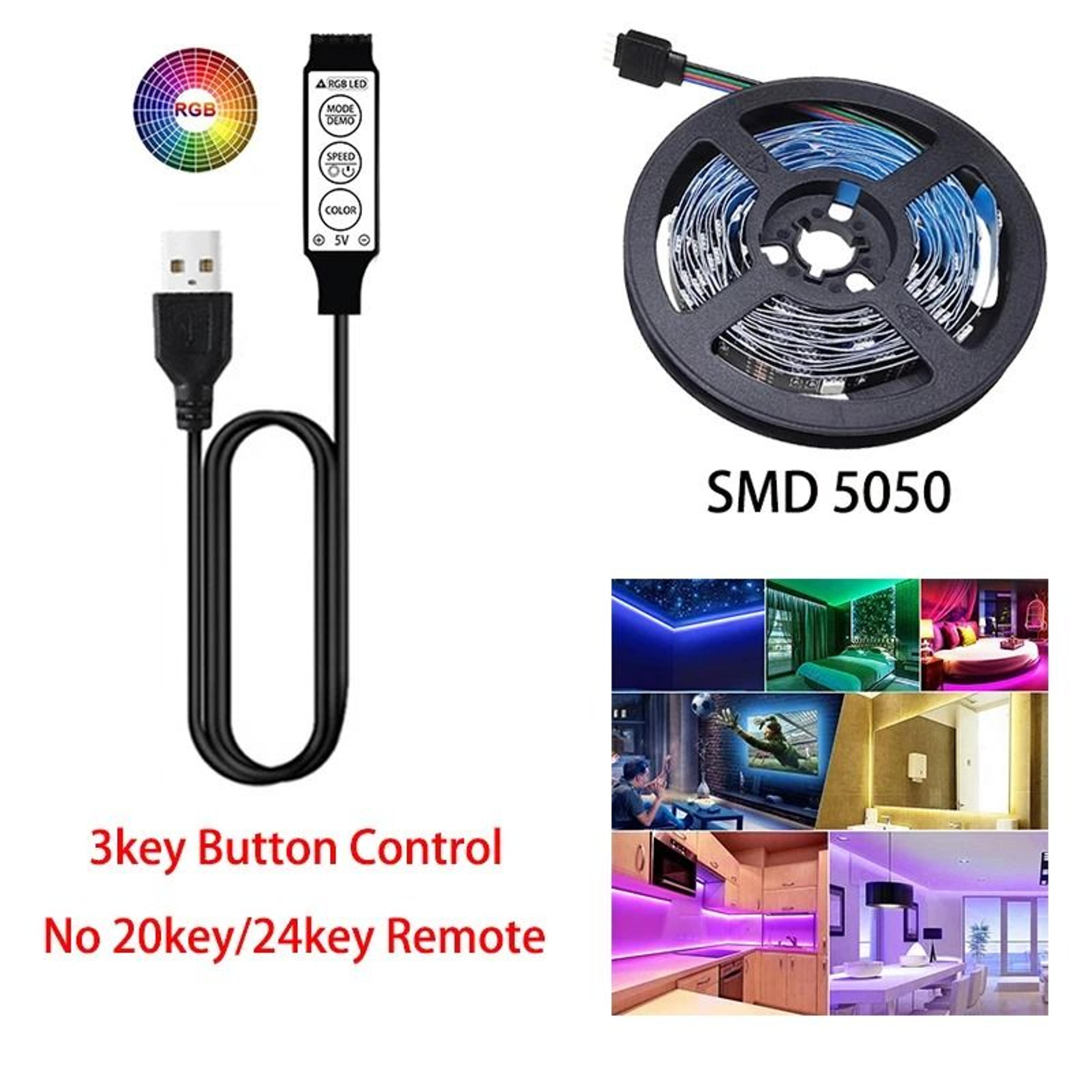 Flexible 5050 USB RGB LED Strip Light With 3Key Controller 5