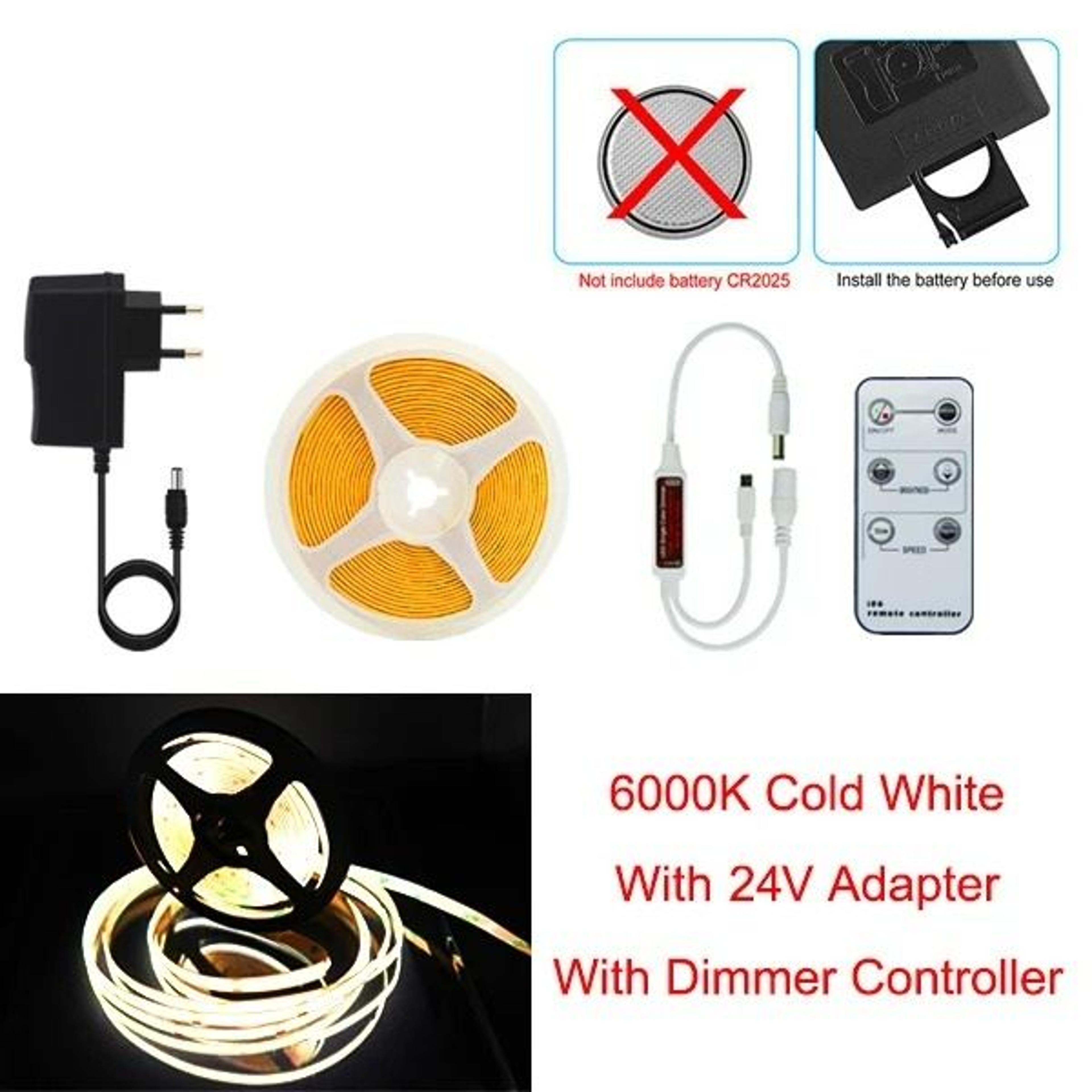 24V COB LED Strip Light 320 LEDsm High Brightness Linear Dimmable 8mm 8