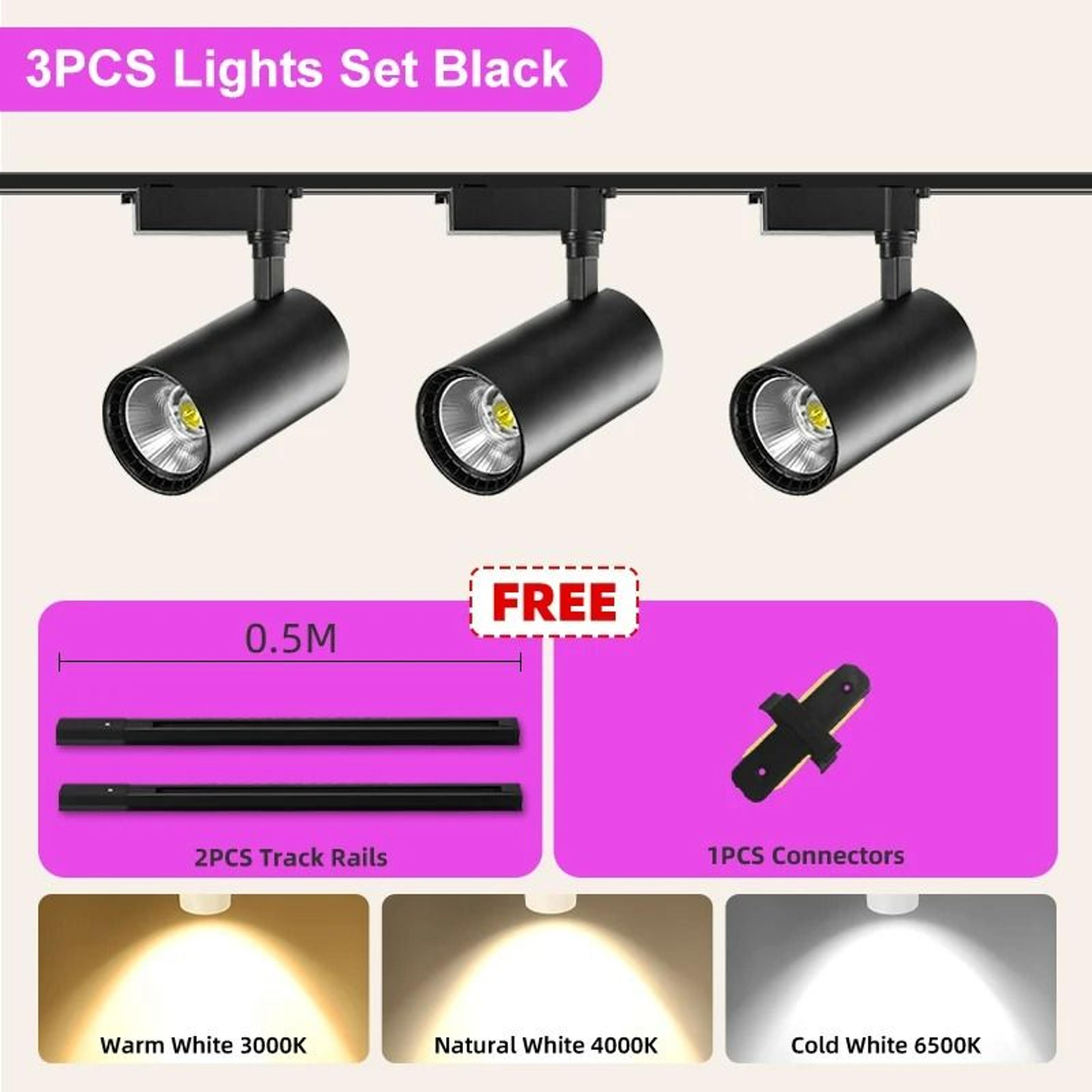 Adjustable TriColor LED Track Light Set 12W  20W  30W  40W  50W Ceiling Spotlight Fixture 11