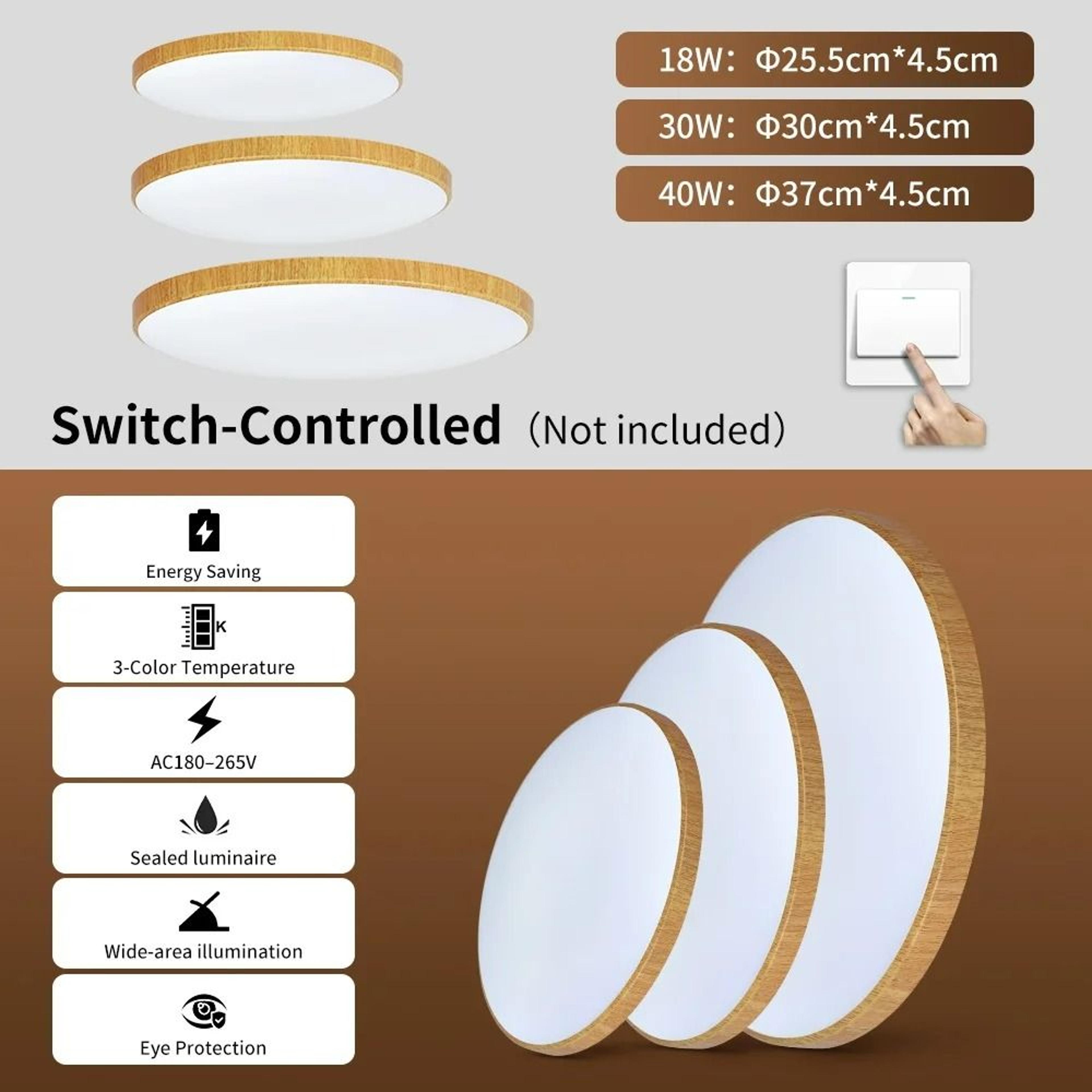 Nordic WoodGrain Flush Mount LED Ceiling Light 5