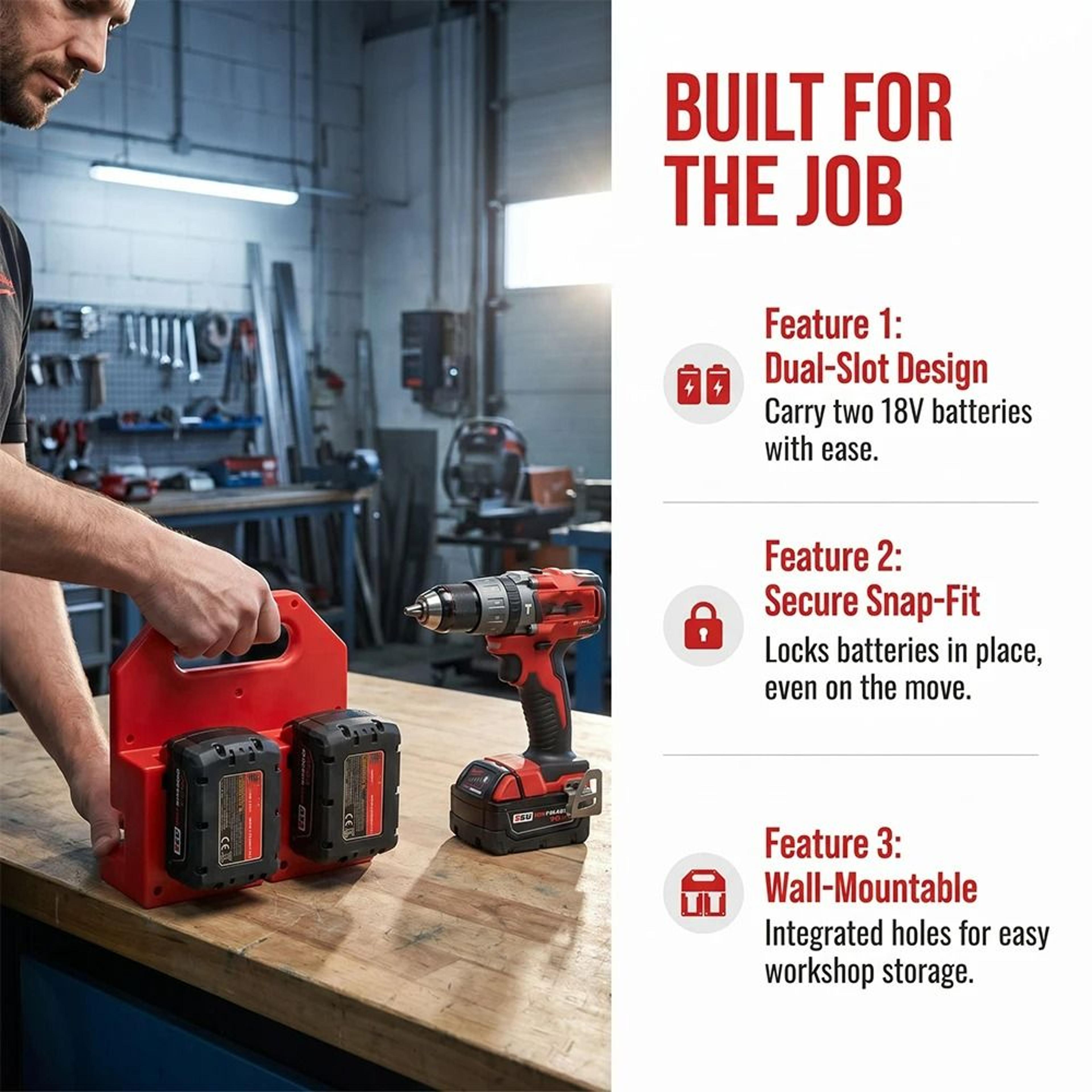 HeavyDuty Wall  Toolbox Battery Mount Dock Holders For 18V Lithium Power Tool Batteries 4