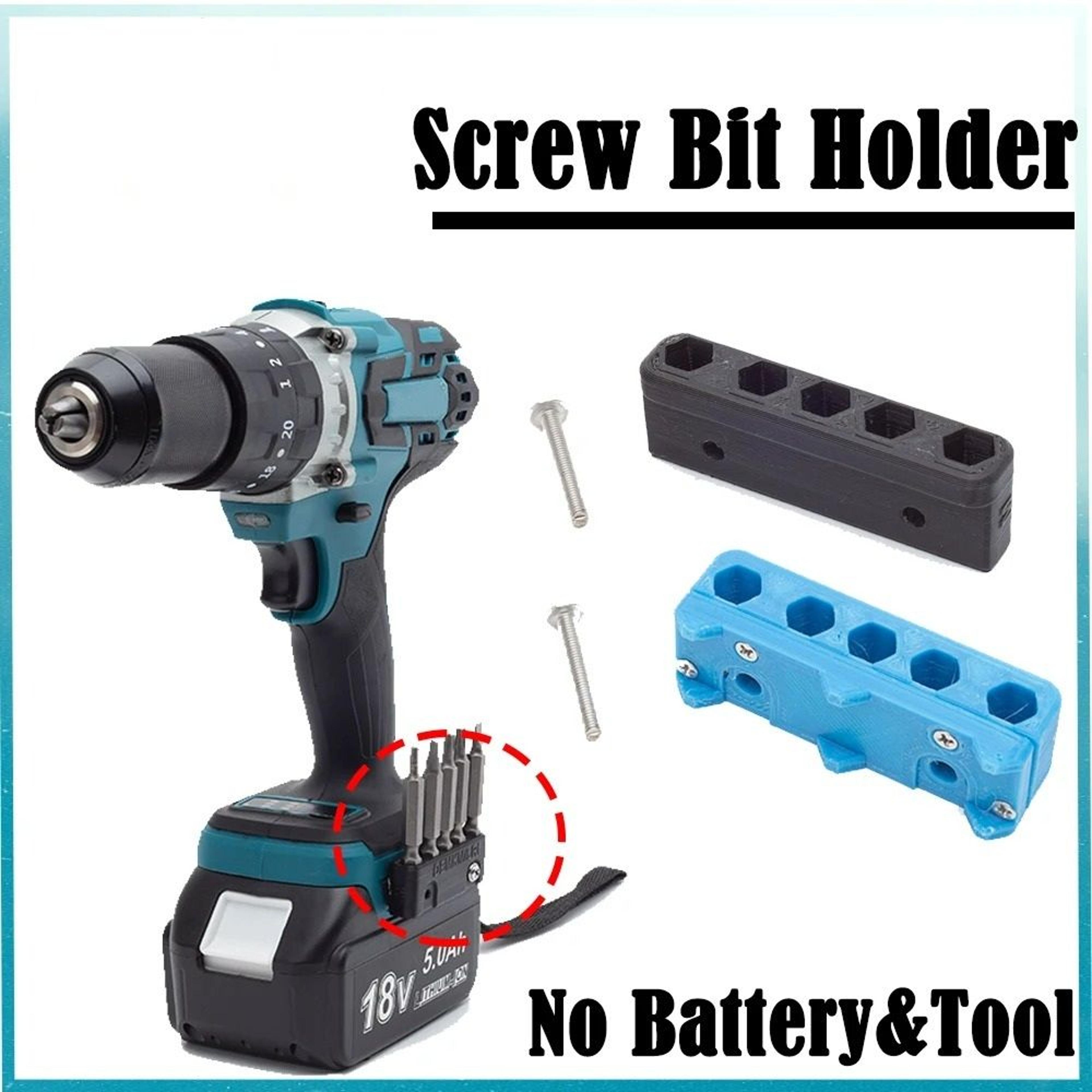 side-mount 5-slot magnetic cordless drill & impact driver bit organizer with mounting screw