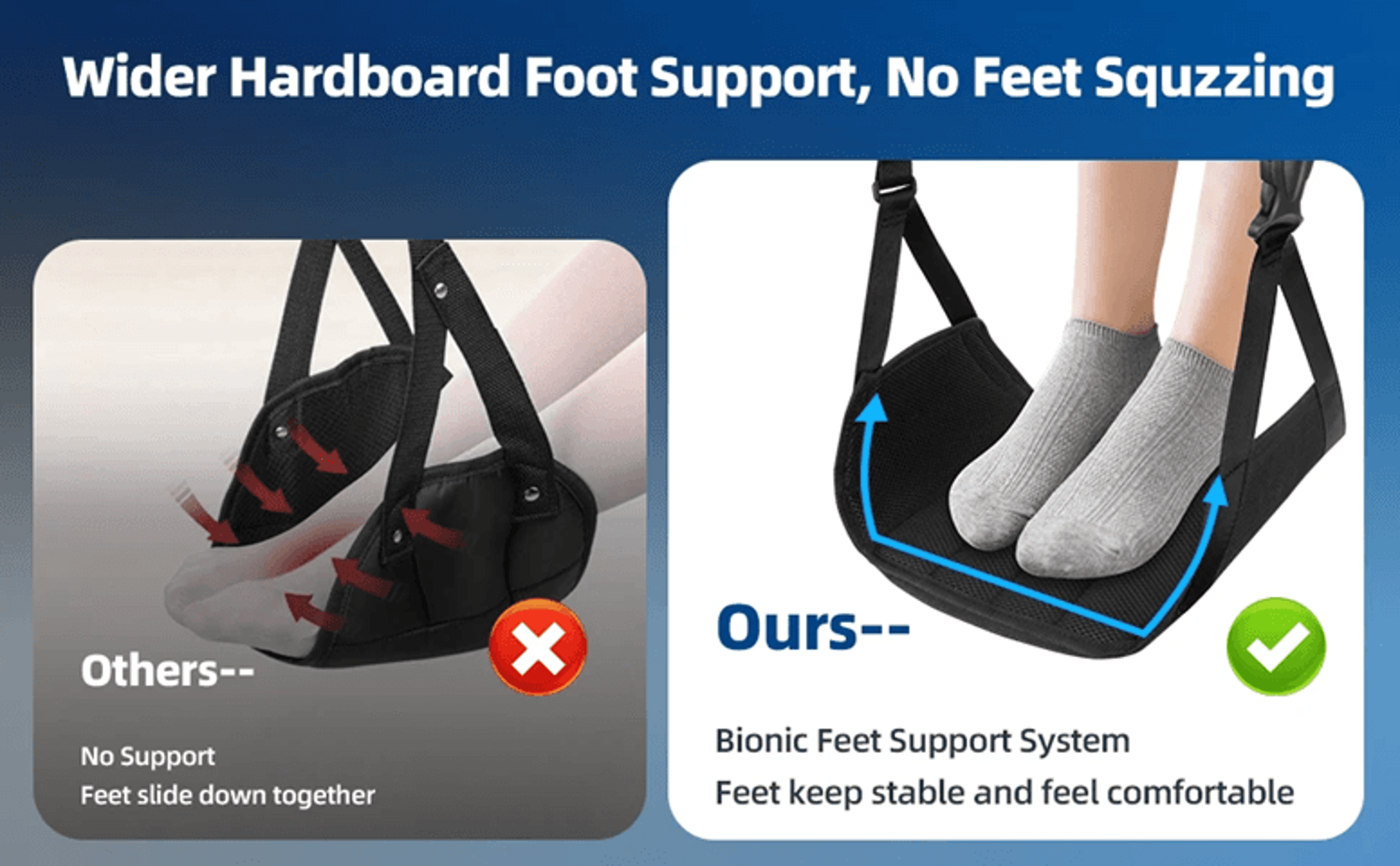 airplane foot hammock with memory foam – adjustable in-flight foot rest for travel comfort
