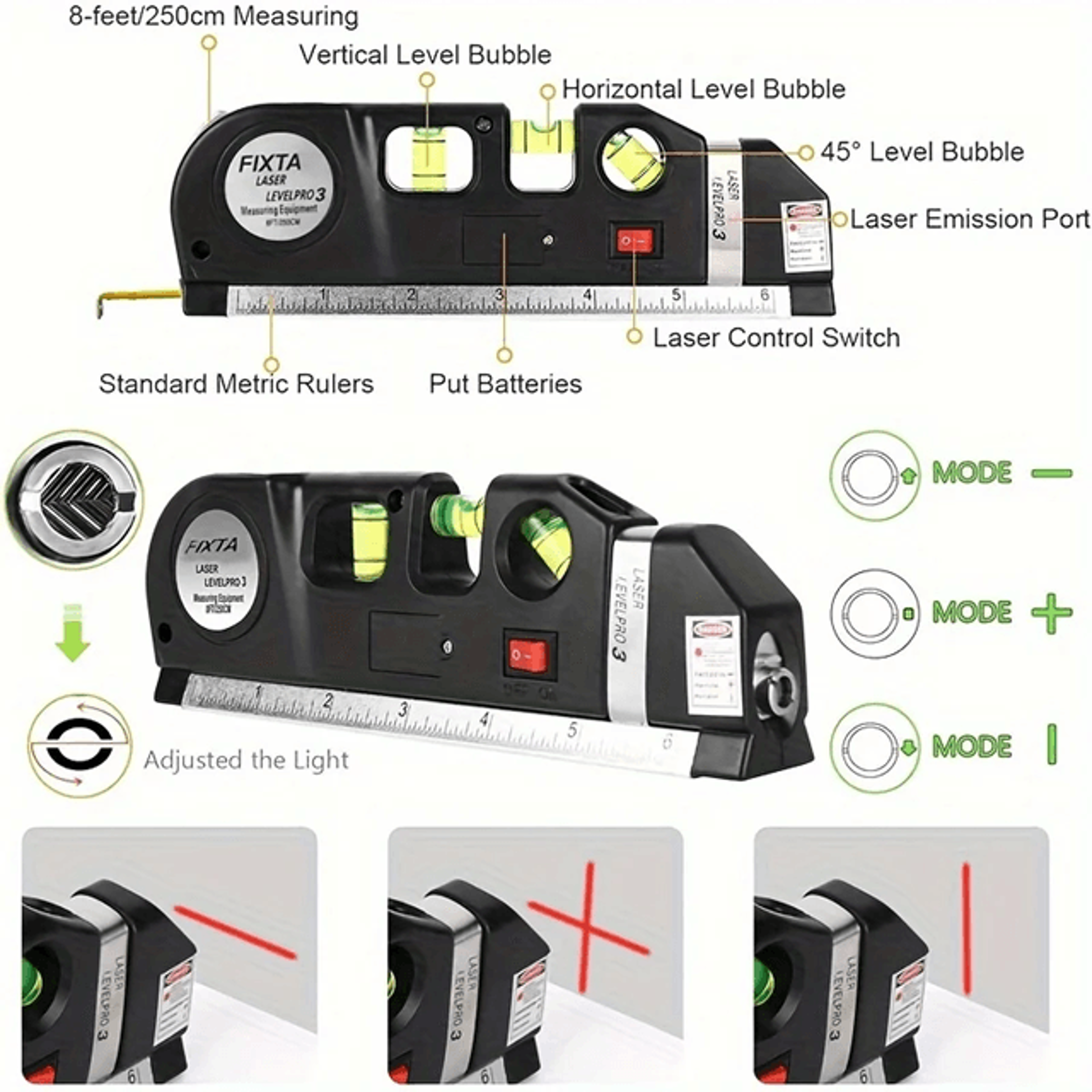 Multipurpose Laser Level Tool  Cross Line Level With 8Foot Measuring Tape For DIY  Home Projects 4