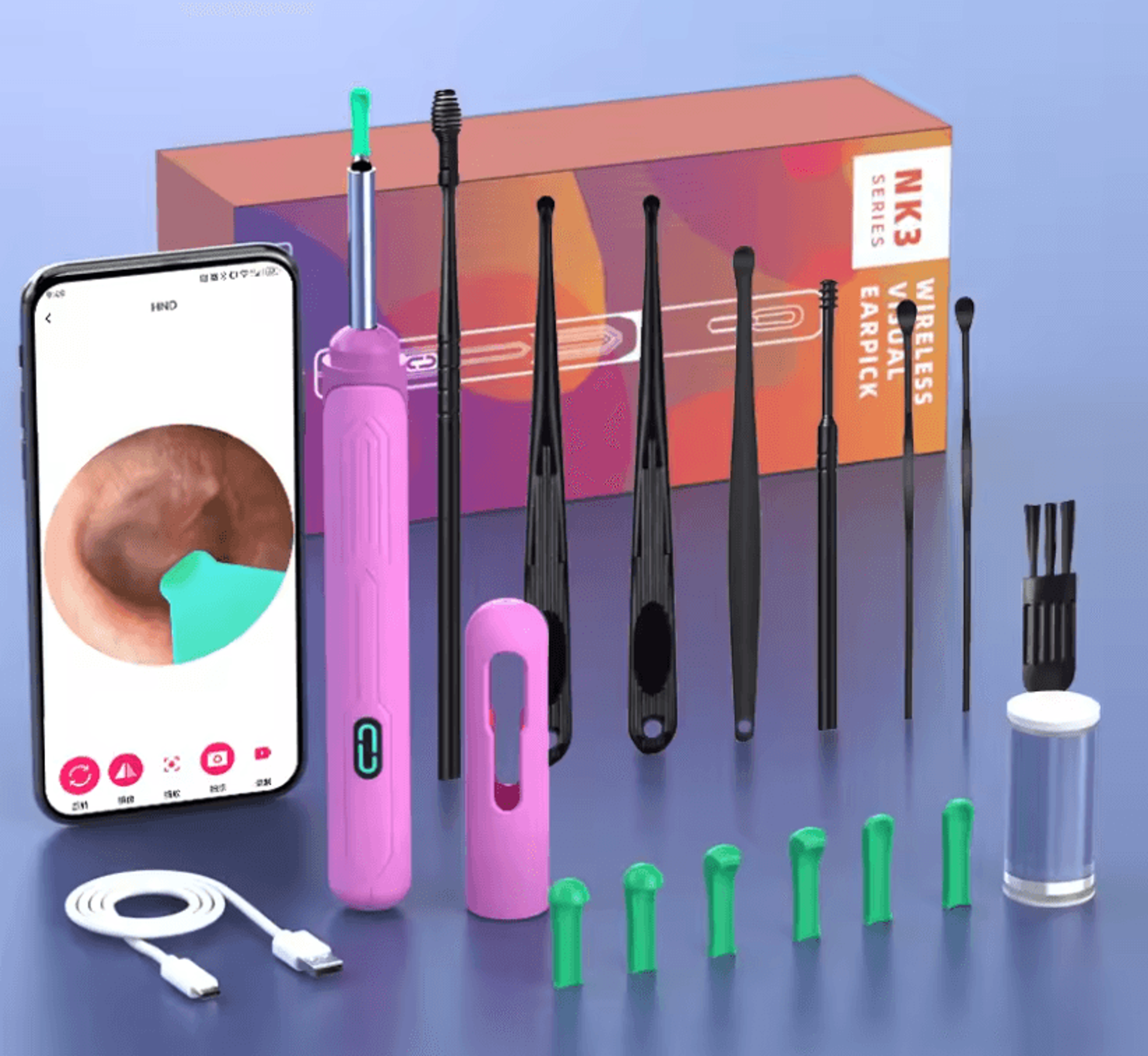 HD Ear Cleaner With Camera And USB C Rechargeable Otoscope Tool Set 9