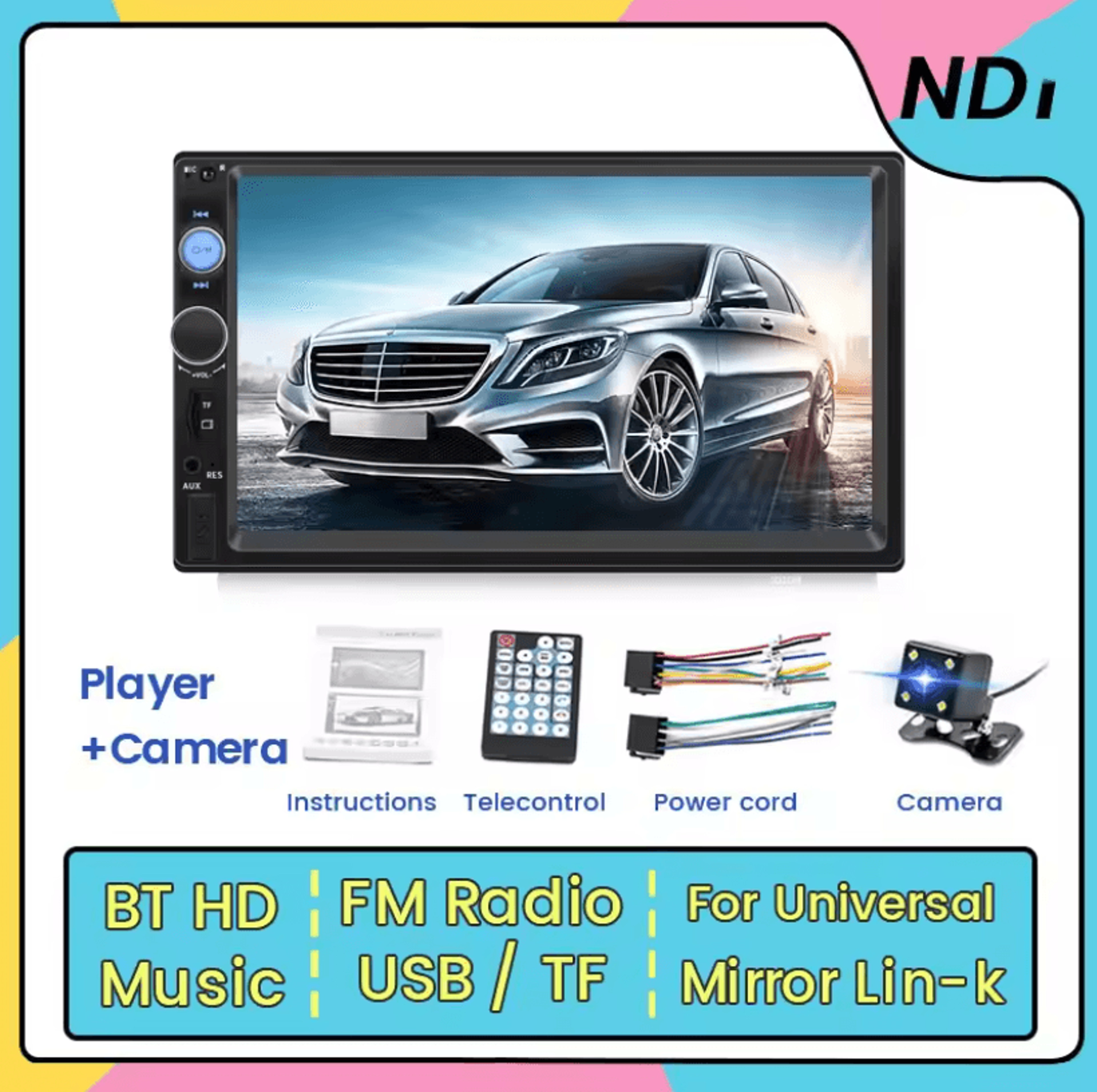 MEKEDE 7 Inch Touch Screen 2 Din Car Stereo With Bluetooth And USB Multimedia Support 1