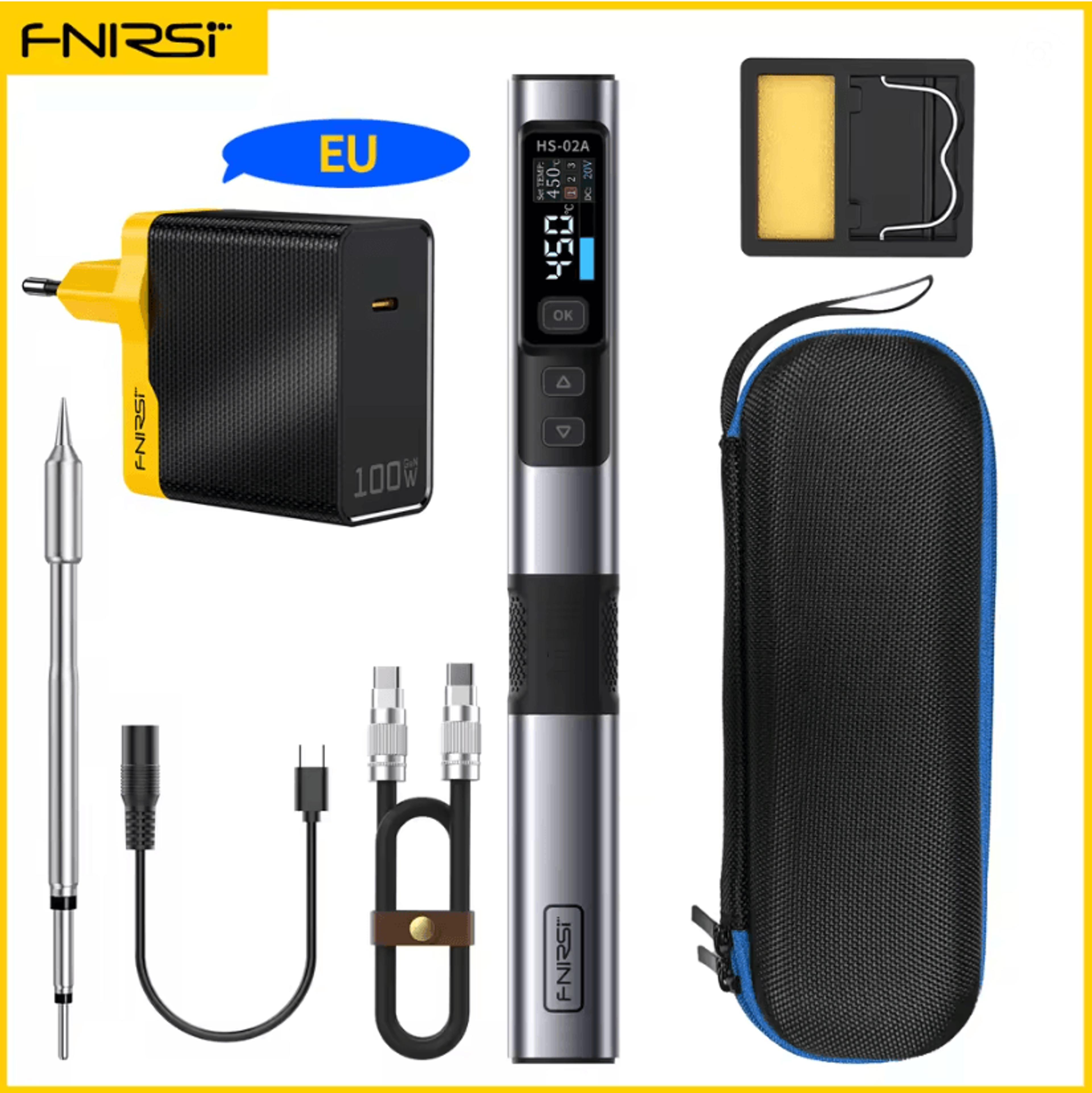FNIRSI HS02 Smart Soldering Iron 100W With Adjustable Temperature And PD QC Fast Charging 5
