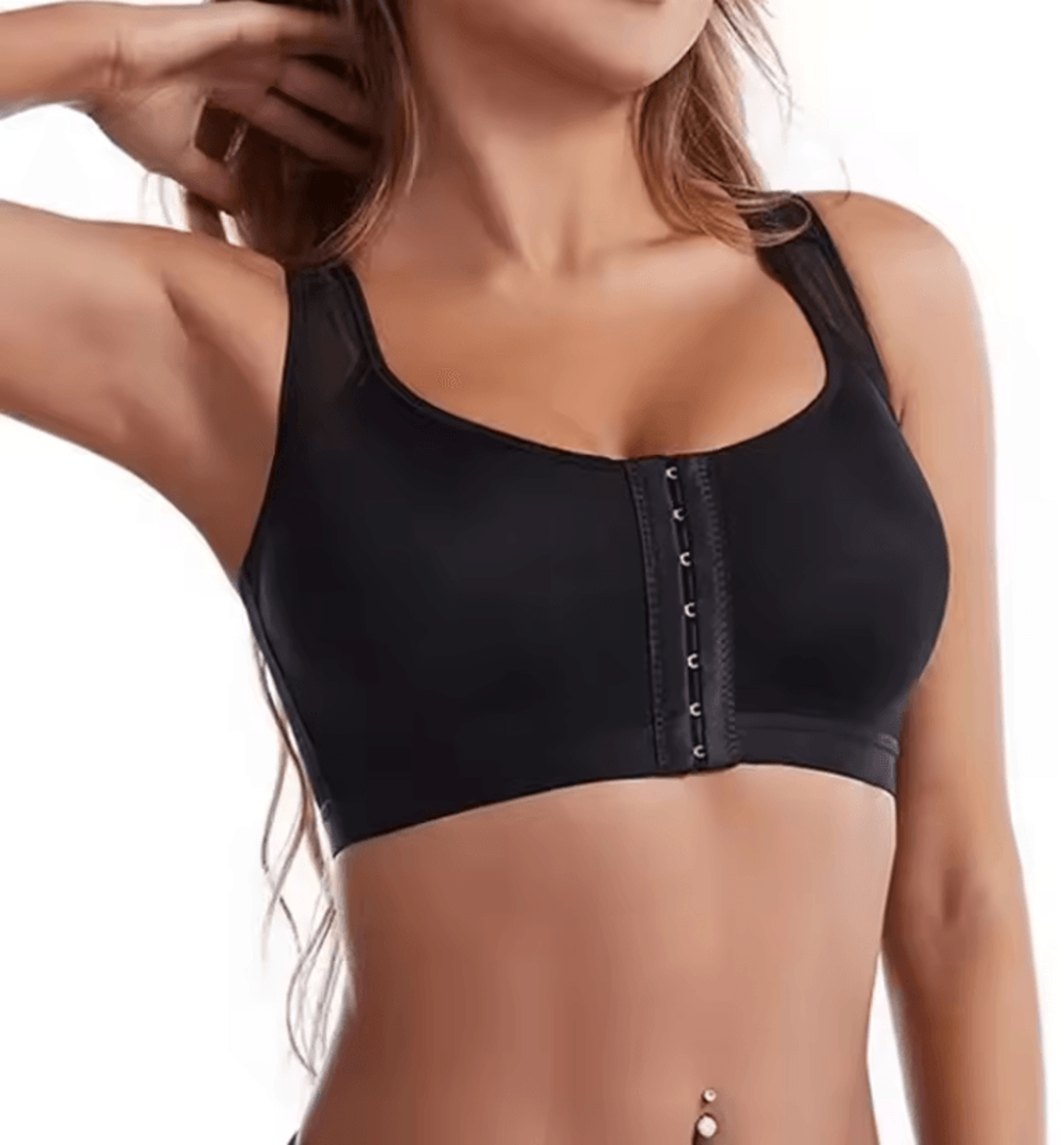 womens front closure sports bra with posture support and lift up design