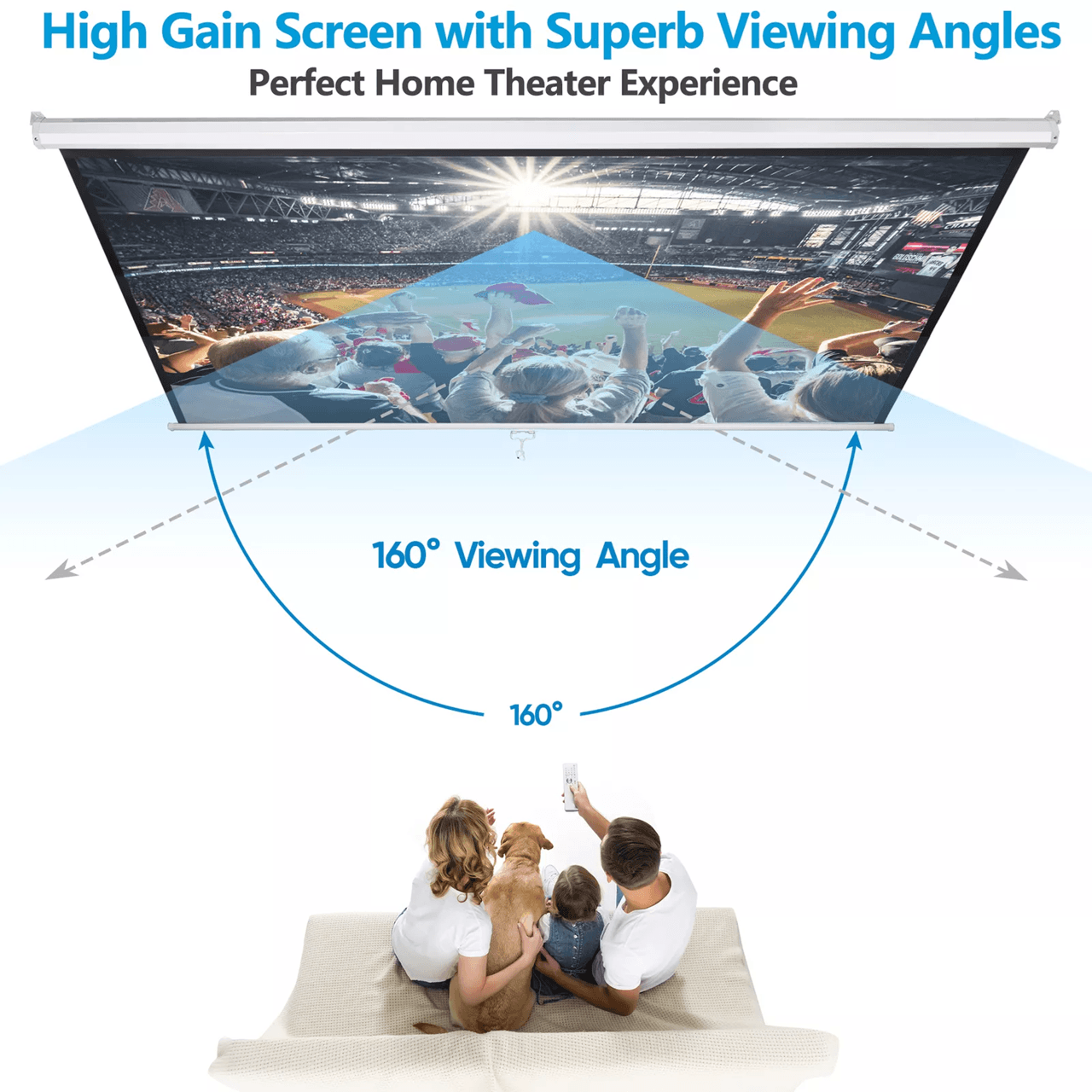 100 Inch Pull Down Projector Screen For Home Theater And HD Viewing 4