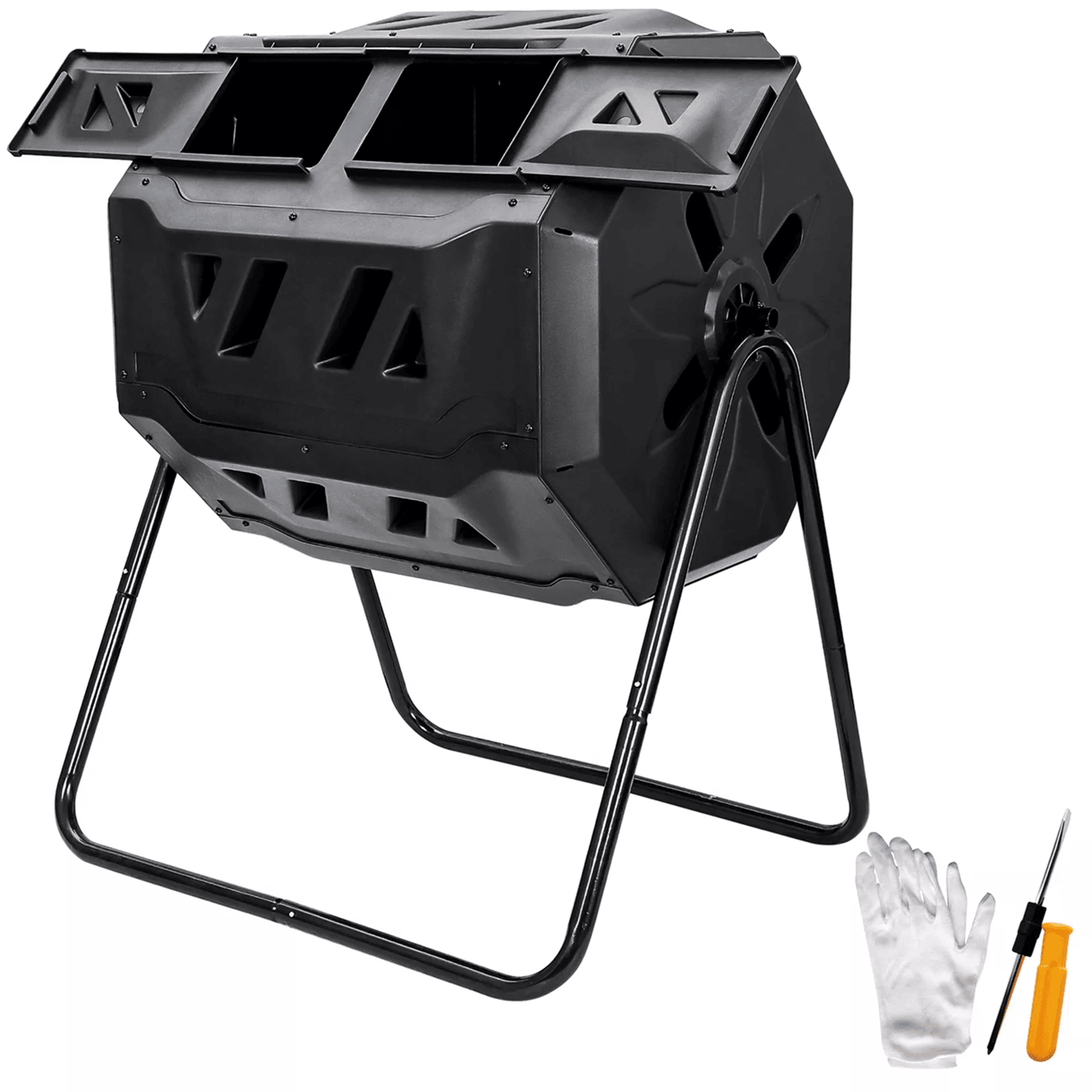 43 gallon dual chamber compost tumbler for outdoor garden waste and organic fertilizer