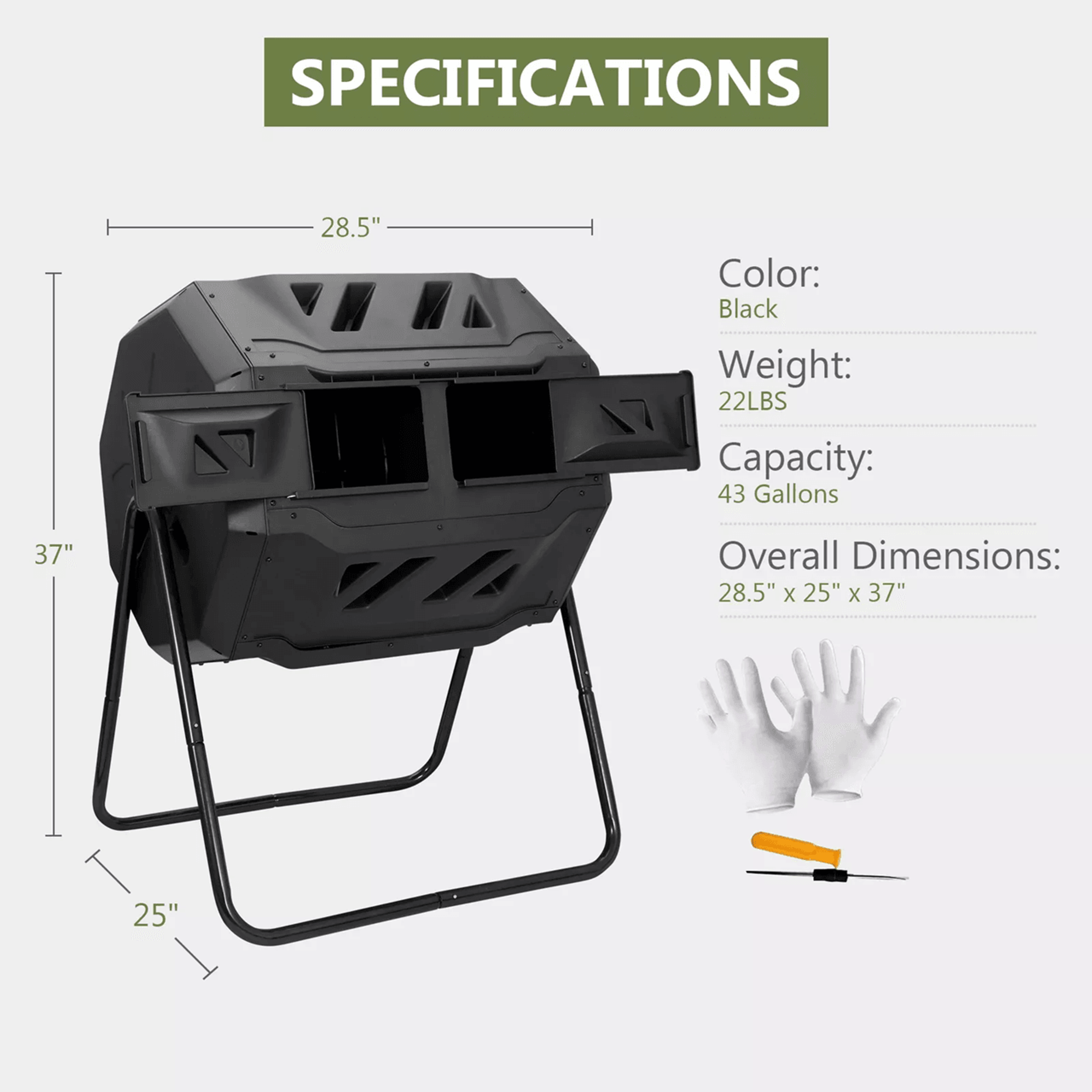 43 Gallon Dual Chamber Compost Tumbler For Outdoor Garden Waste And Organic Fertilizer 1
