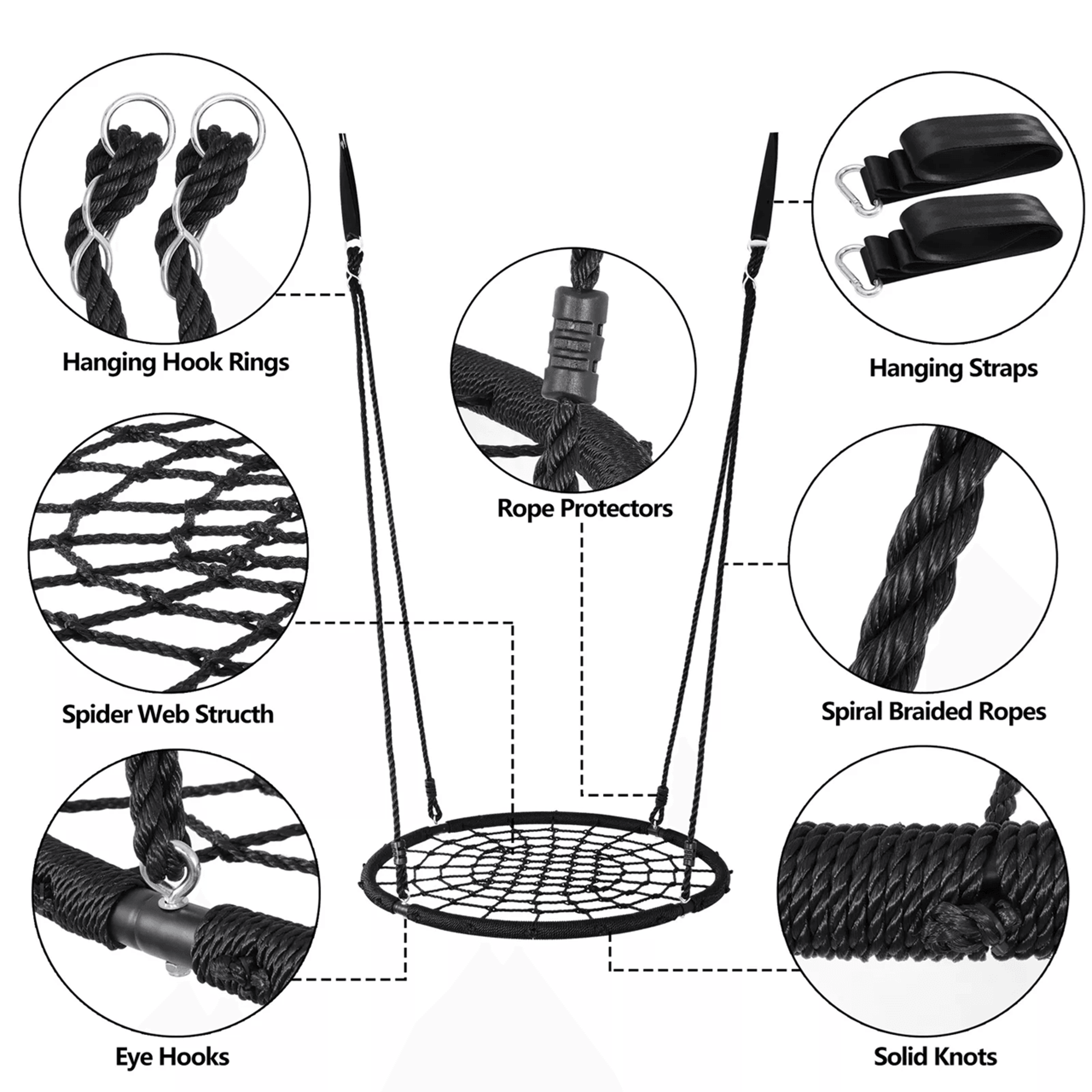 40 Inch Spider Web Tree Swing With Nylon Rope Outdoor Swing For Kids And Adults Up To 600 Pounds 5