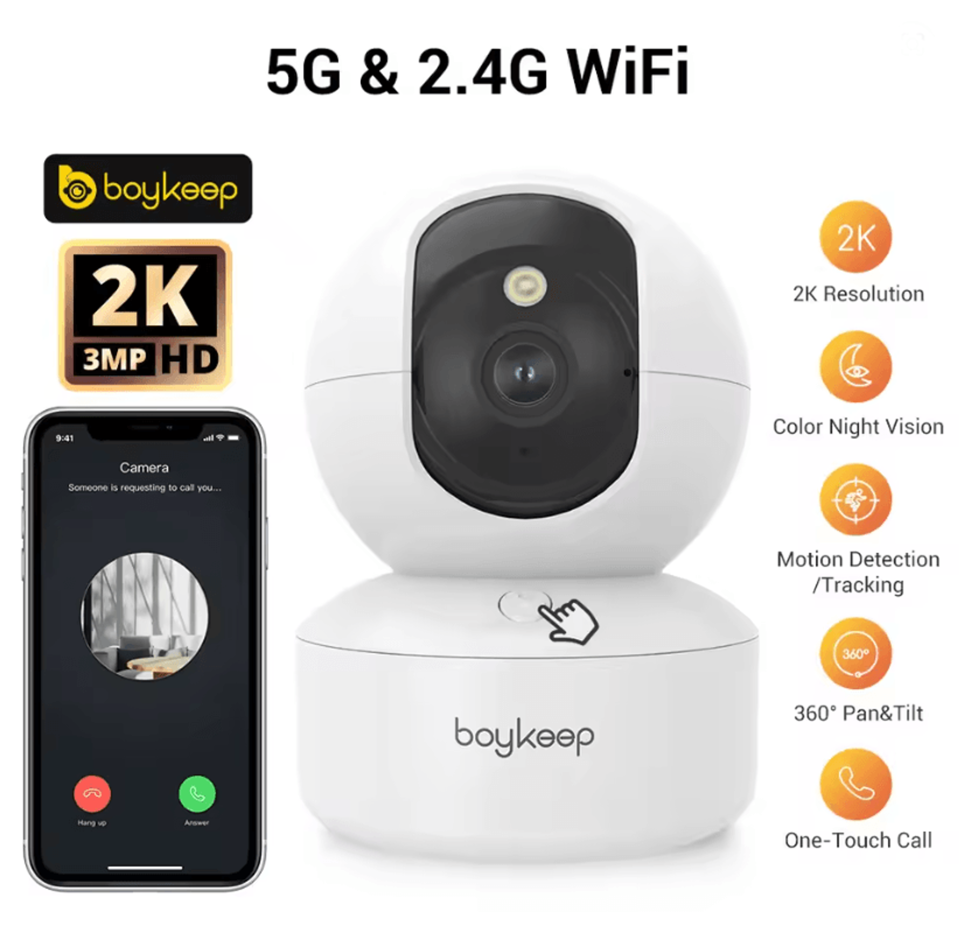 boykeep 3mp smart indoor security camera with auto tracking and 5g wifi for baby and home monitoring