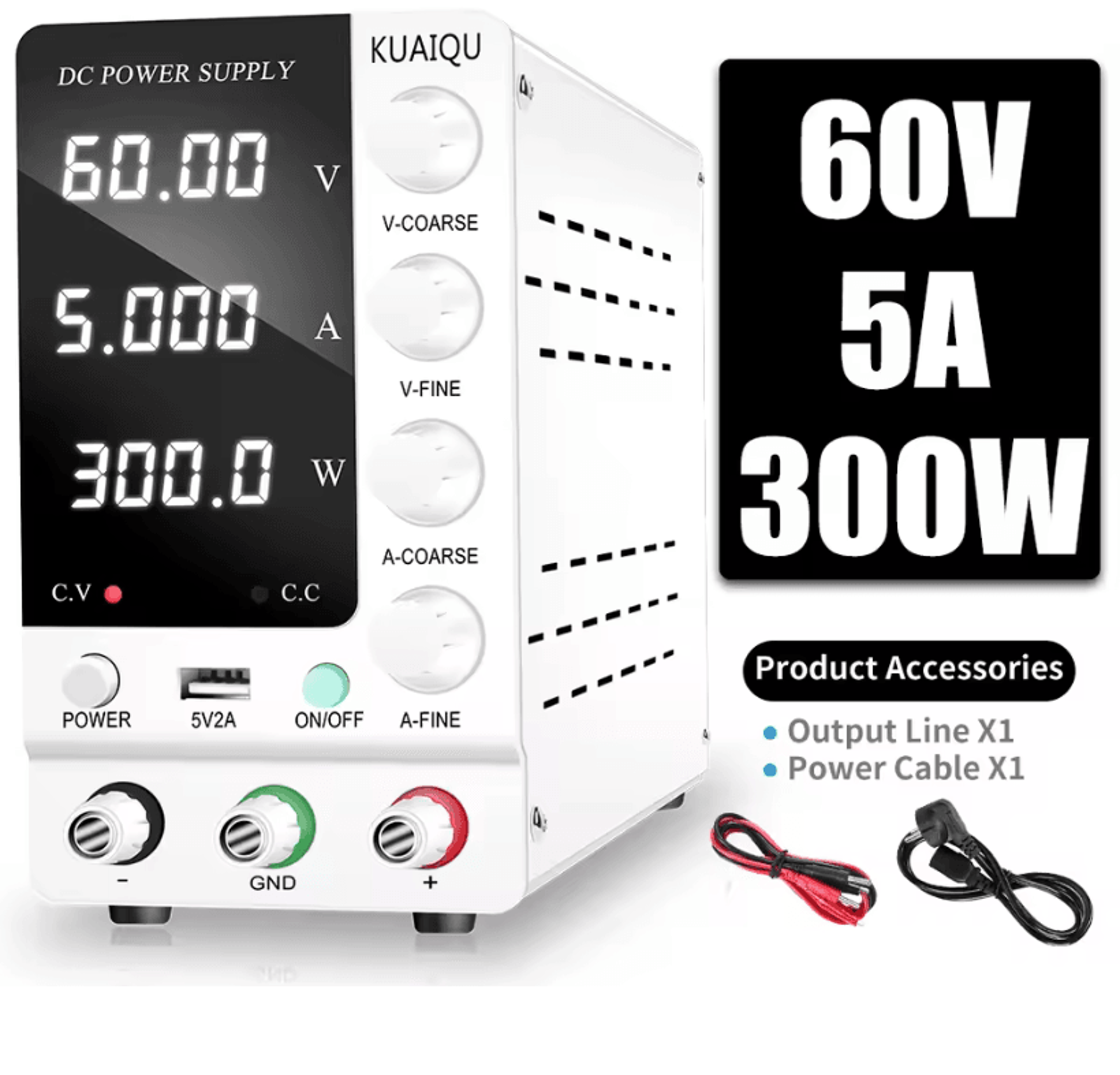 KUAIQU Adjustable DC Power Supply With USB Interface  30V 10A 60V 5A 120V 3A Lab Bench Supply 3