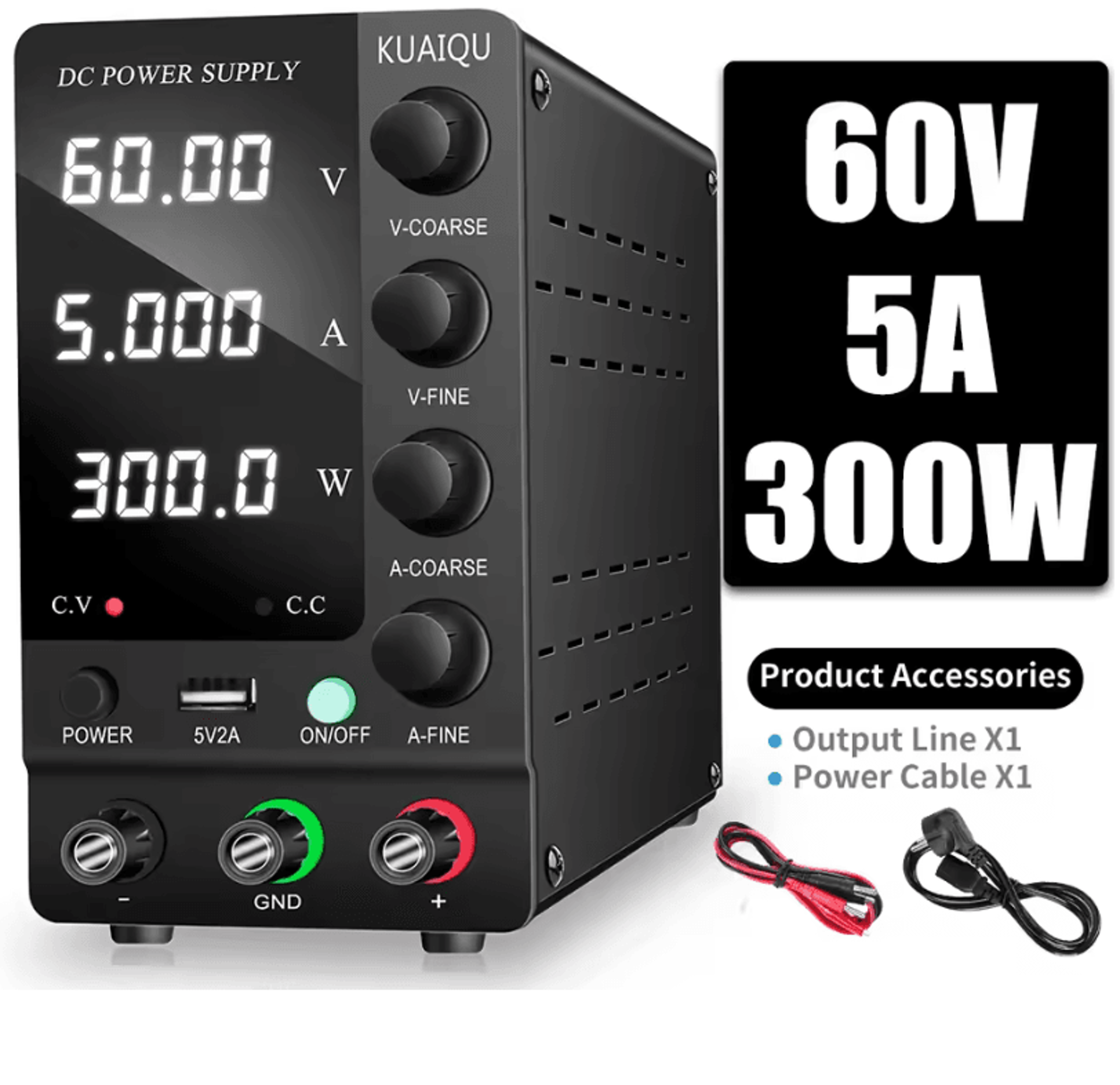 KUAIQU Adjustable DC Power Supply With USB Interface  30V 10A 60V 5A 120V 3A Lab Bench Supply 6