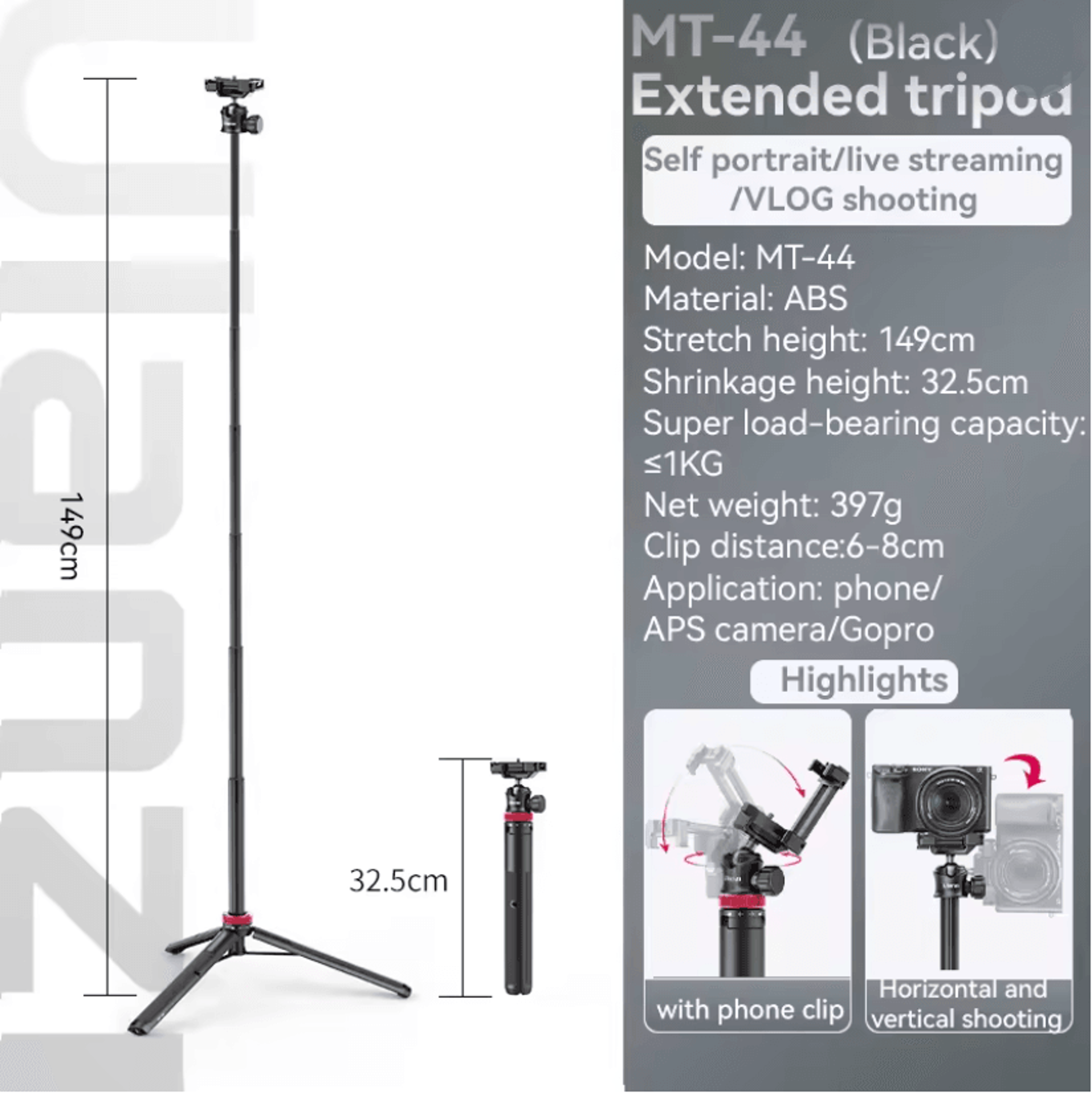 Ulanzi MT44 Extendable Selfie Stick Tripod With Phone Clamp For IPhone Android And Cameras 2