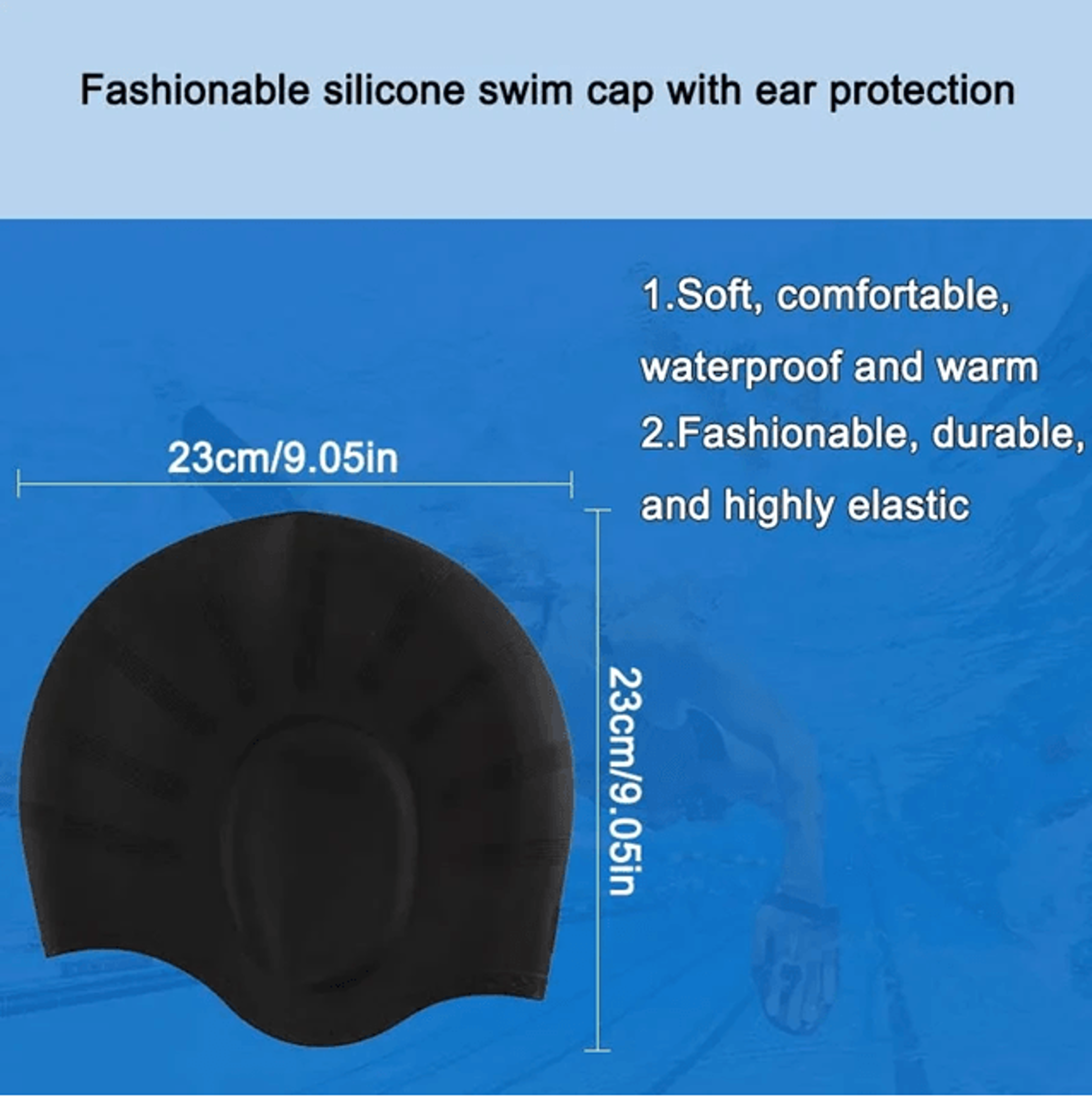 Waterproof Silicone Swimming Cap With Ear Protection For Adults 5
