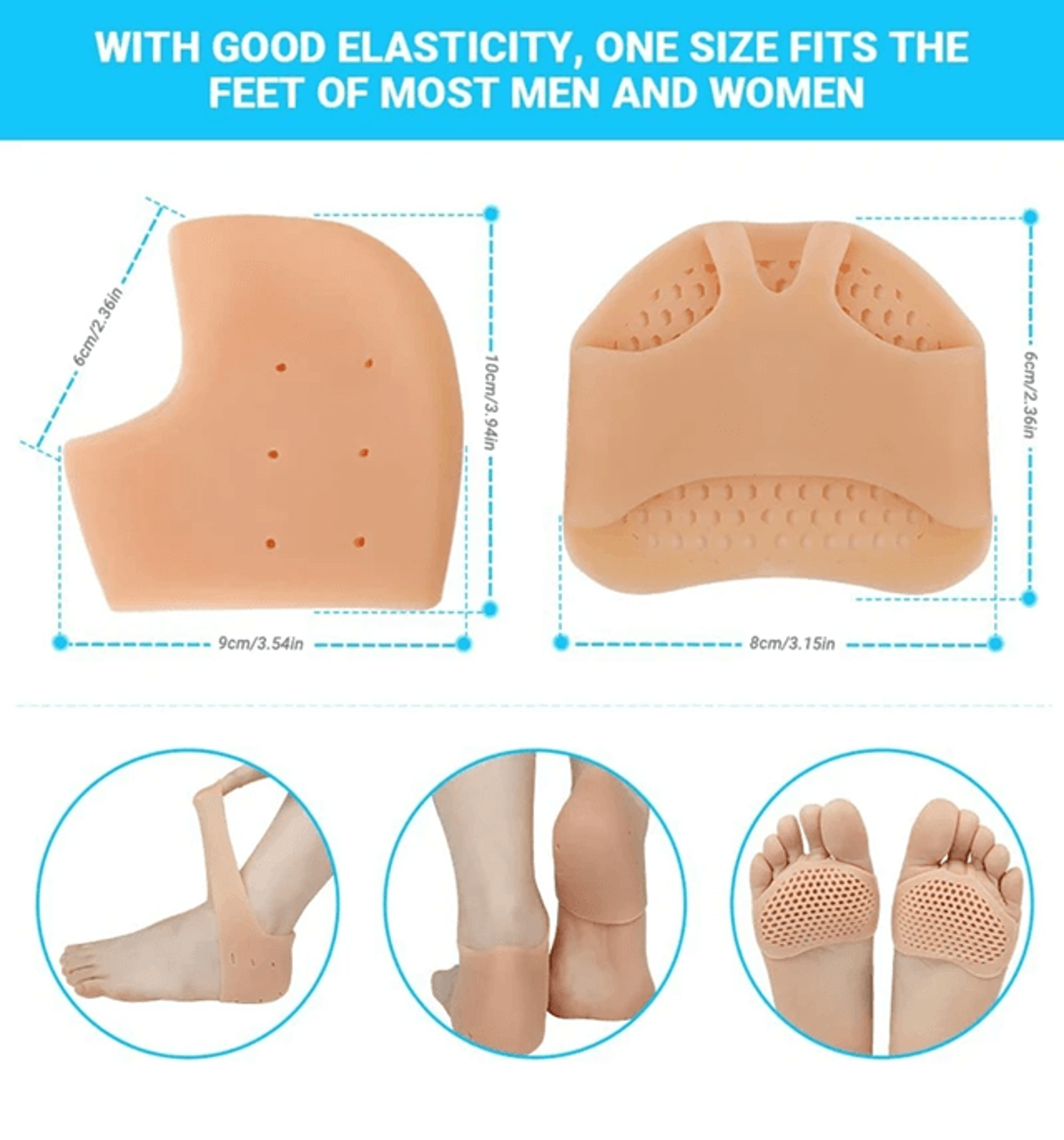 Silicone Heel Protectors With Metatarsal Support Pads For Foot Pain Relief And Blister Prevention 3