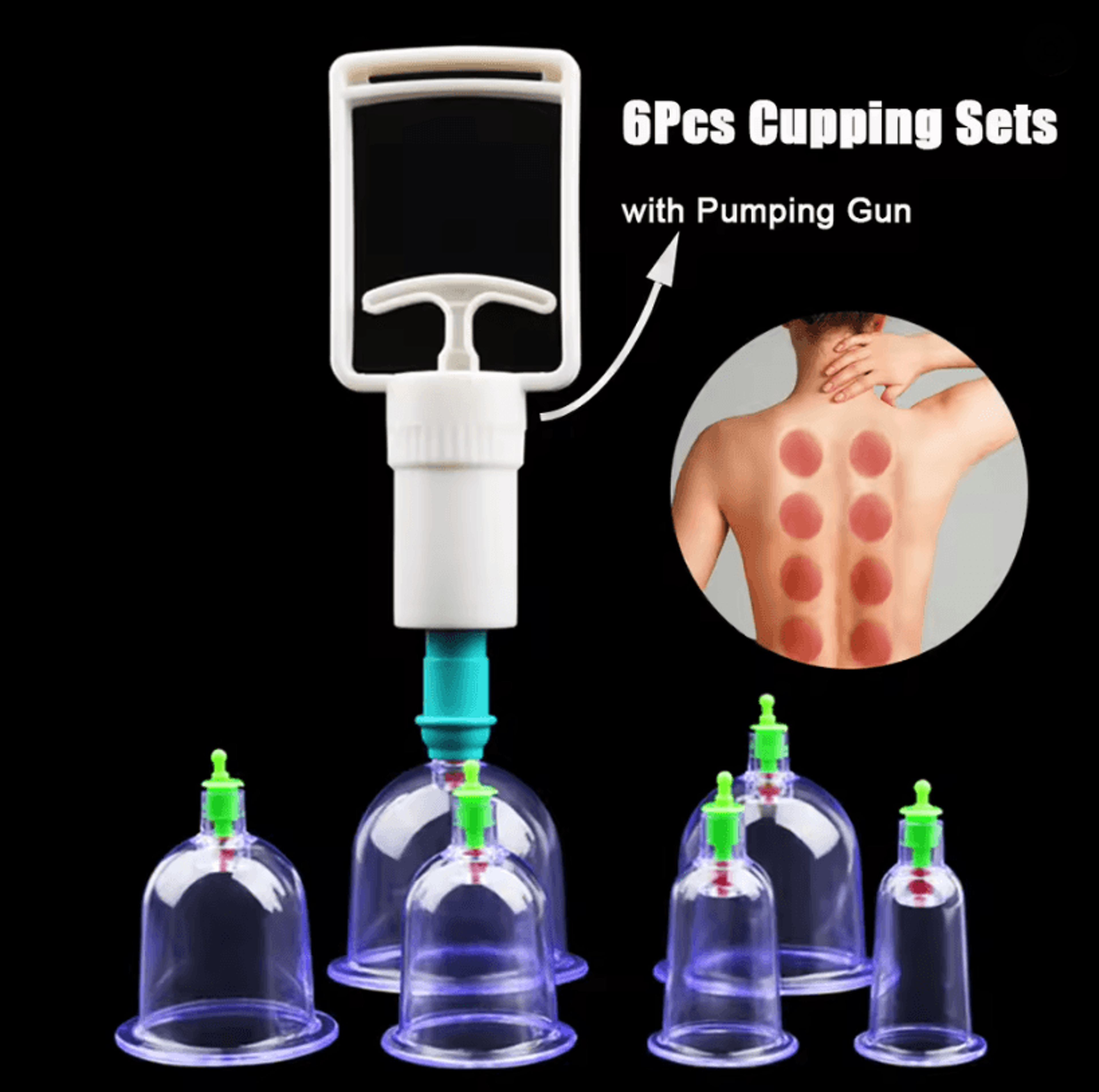 6 Piece Vacuum Cupping Therapy Set With Suction Pump For Body Massage And Cellulite Relief 0
