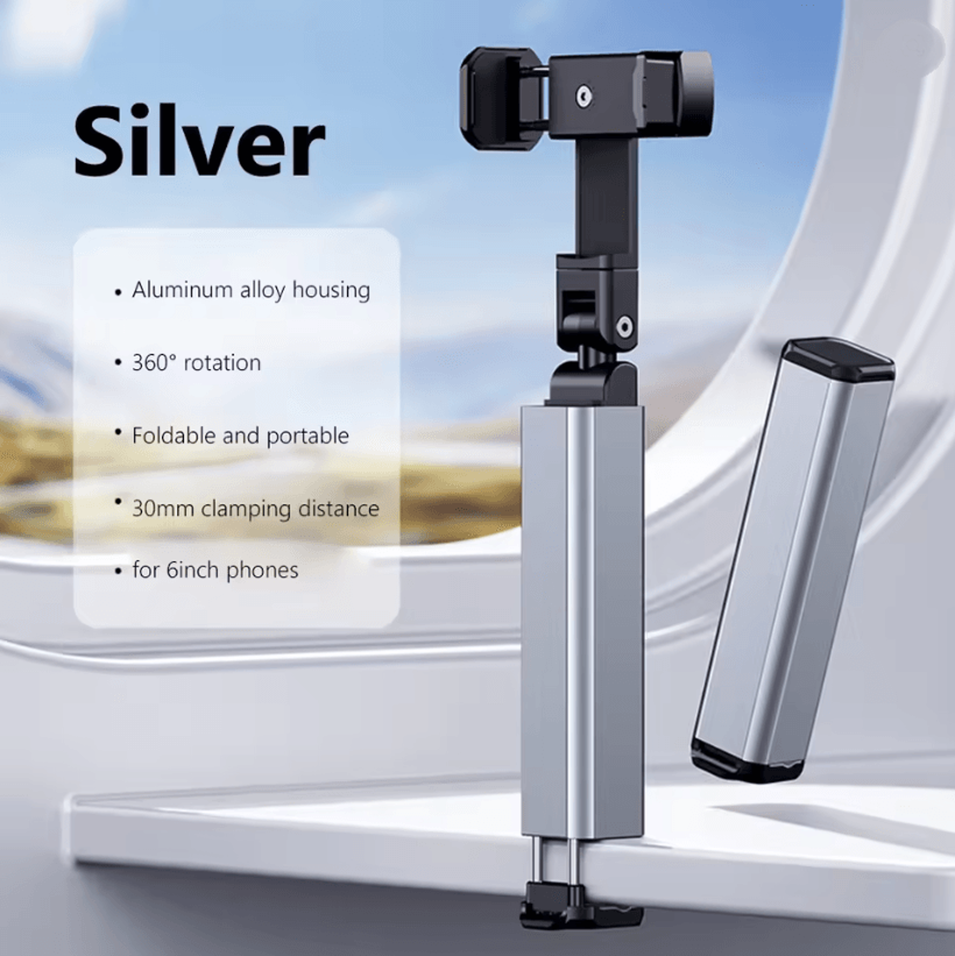 Aluminum Alloy Foldable Arm Mount Tablet Holder With 360 Rotation For Bed Or Desk 2
