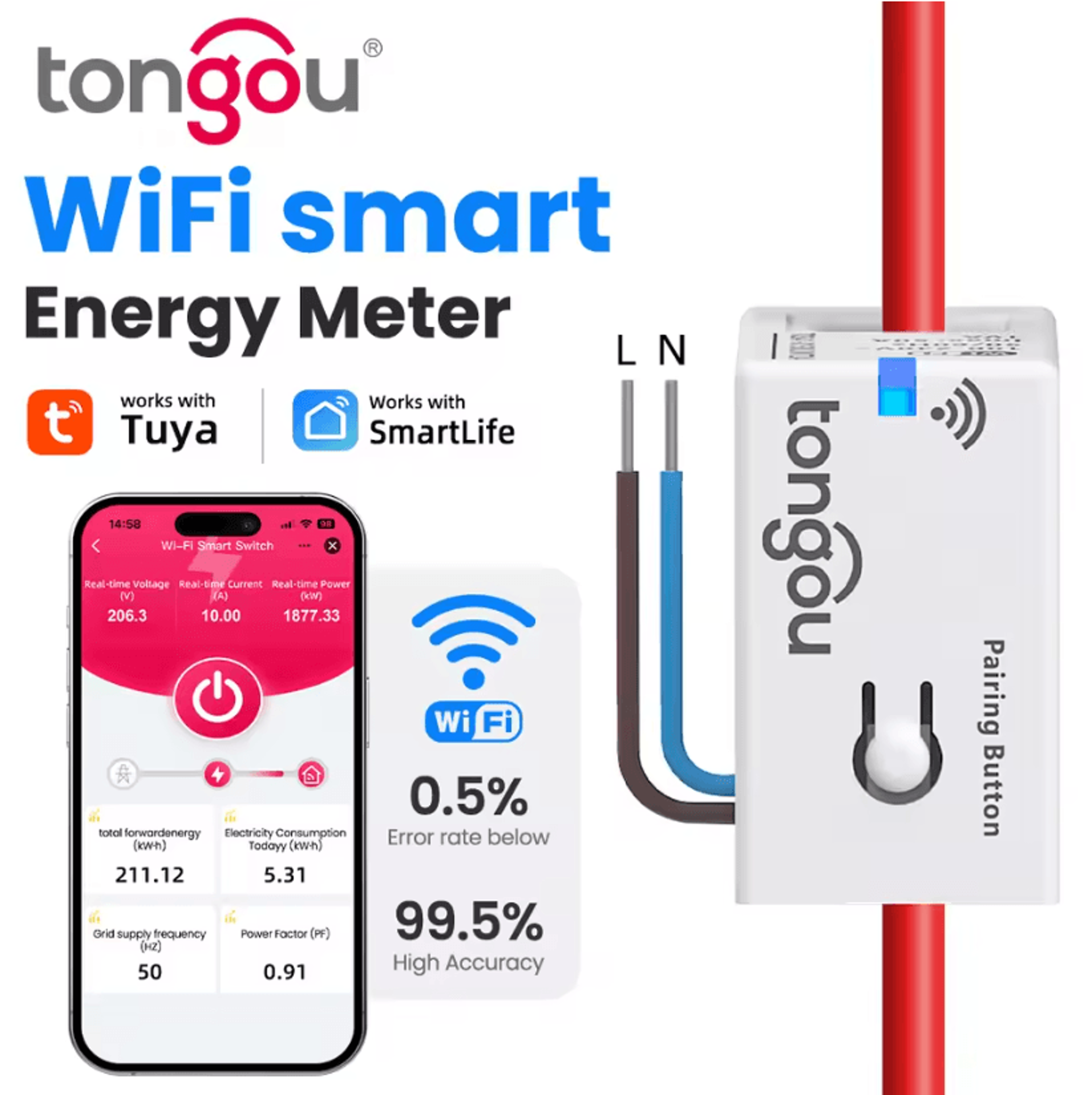 Smart WiFi Energy Meter 1 To 50A With LCD For Real Time Monitoring 0