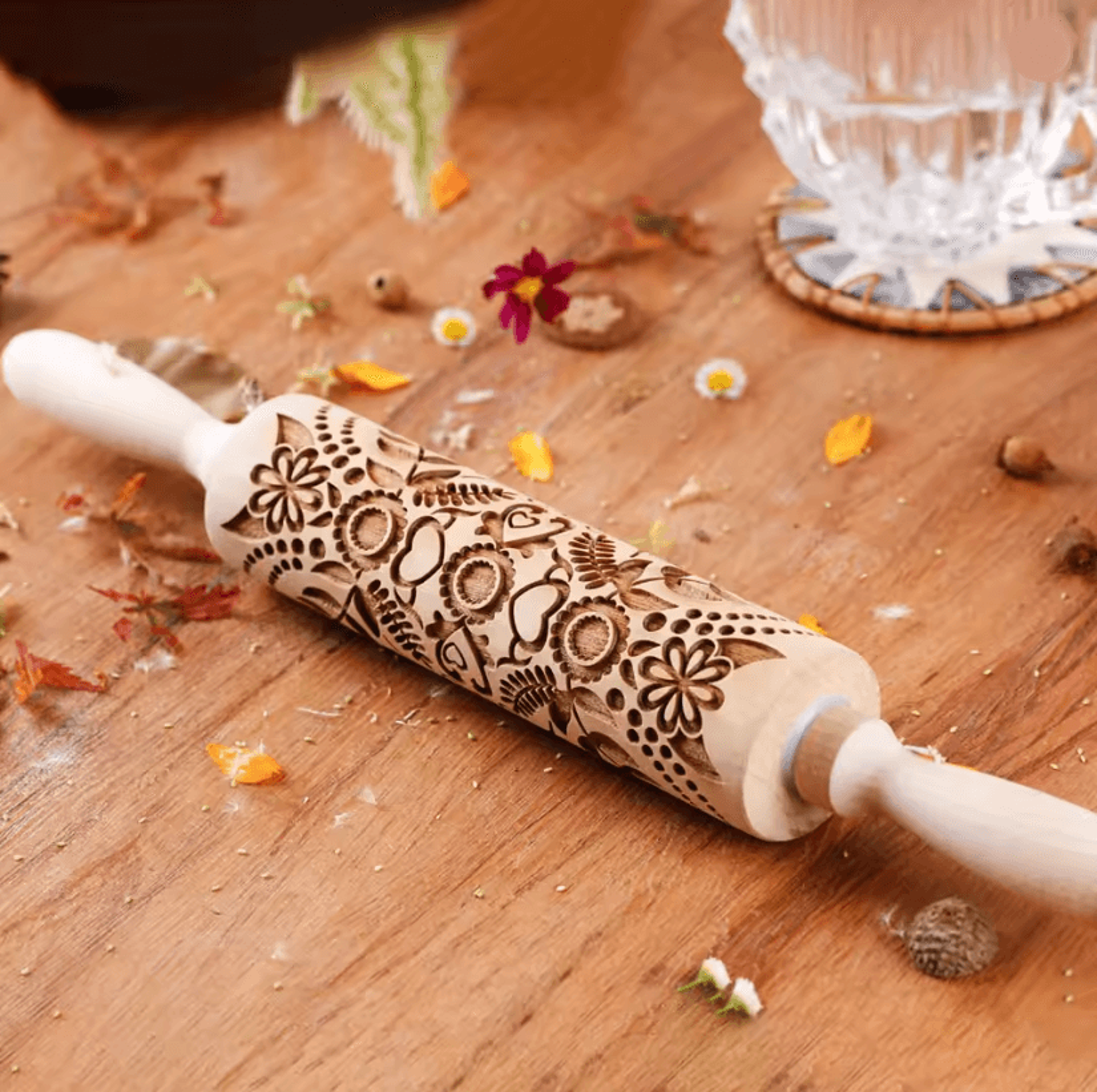Sunflower Pattern Embossed Rolling Pin For Cookie Dough And Pastry Design 2
