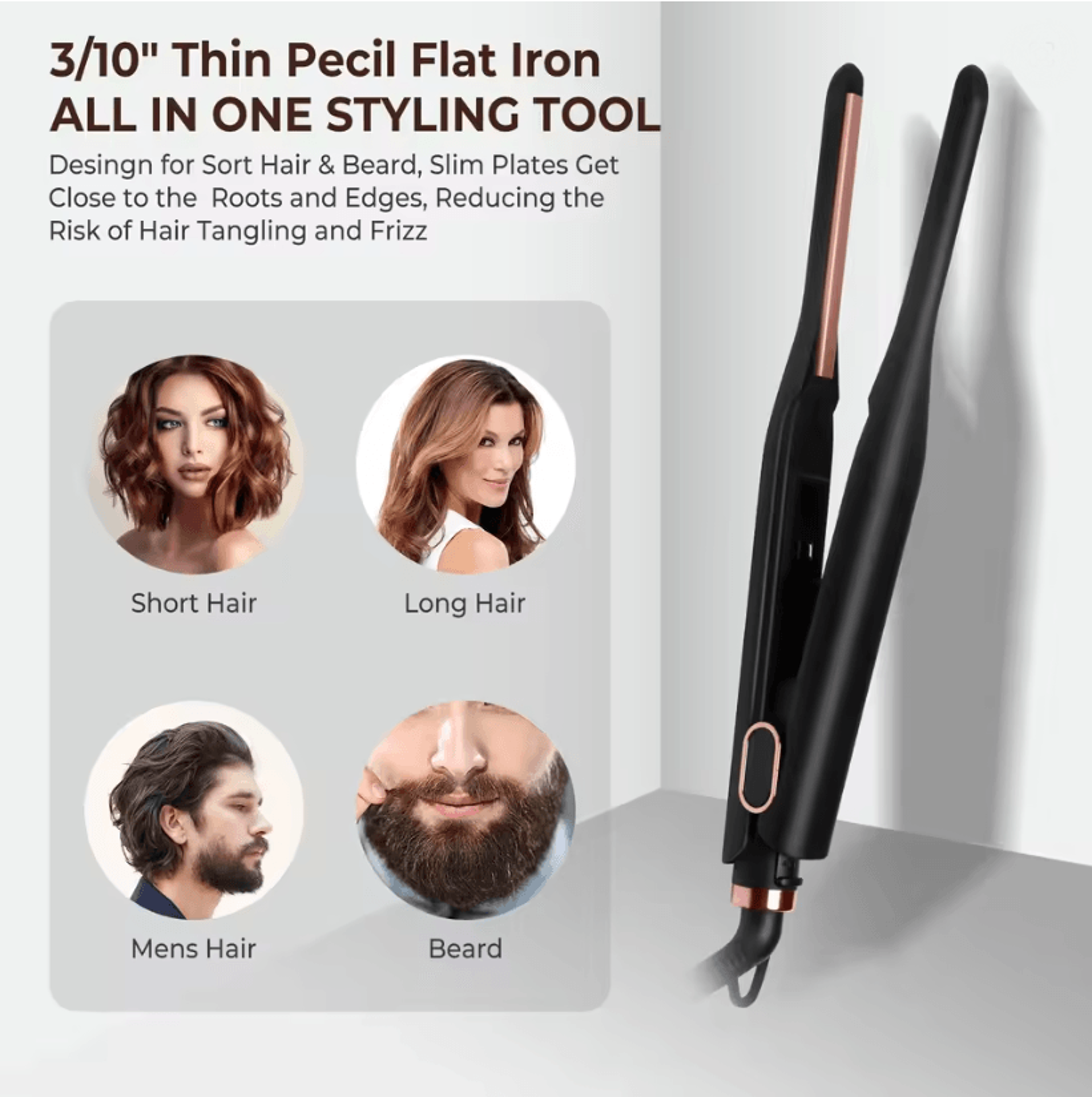 Mini Pencil Flat Iron Adjustable Temperature 310 Inch Short Hair Beard Straightener 1