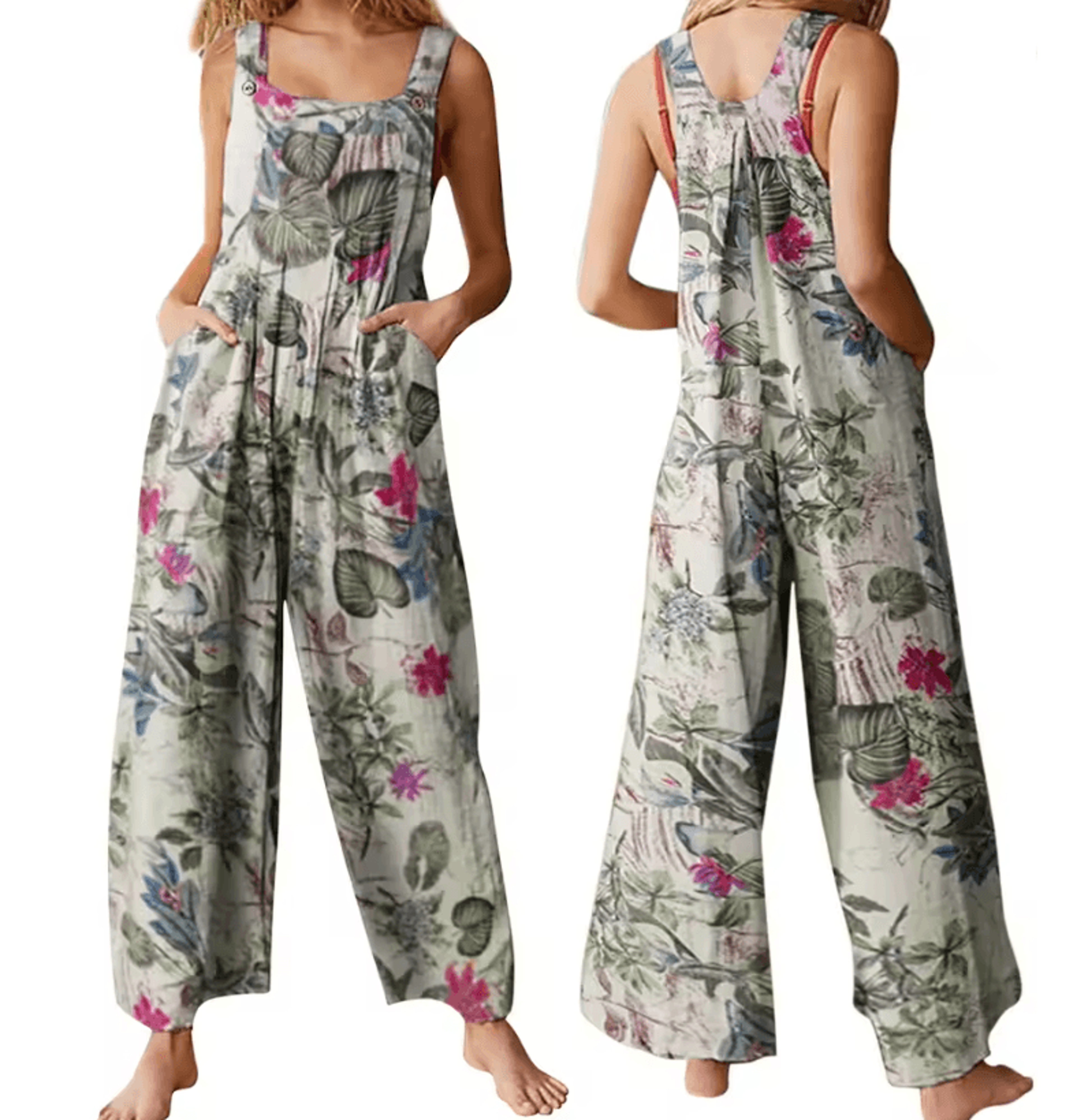 LeafEase Womens Cotton Linen Jumpsuit With Pockets 0
