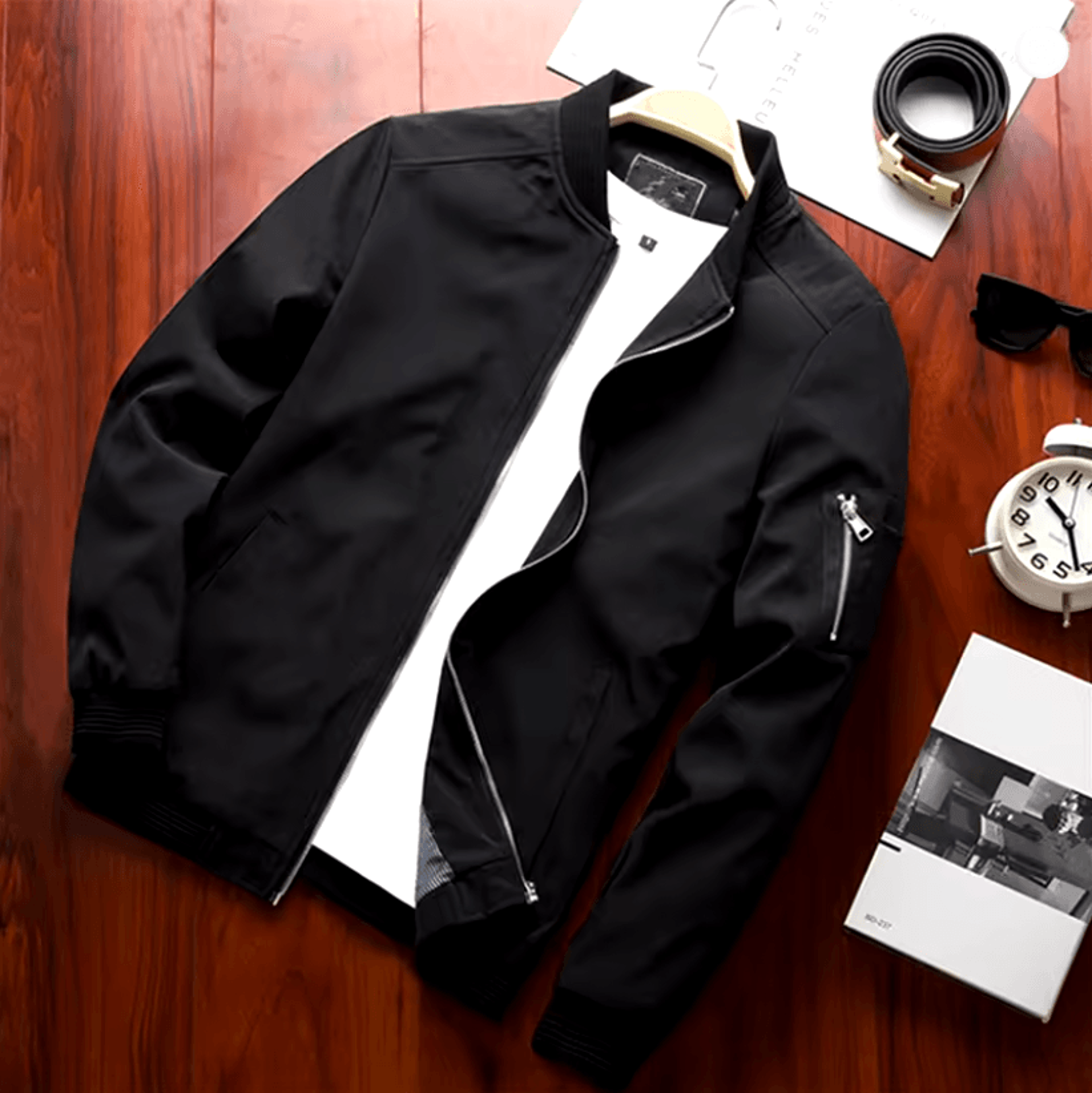 Mens Slim Bomber Jacket Lightweight Windbreaker With Zipper 1