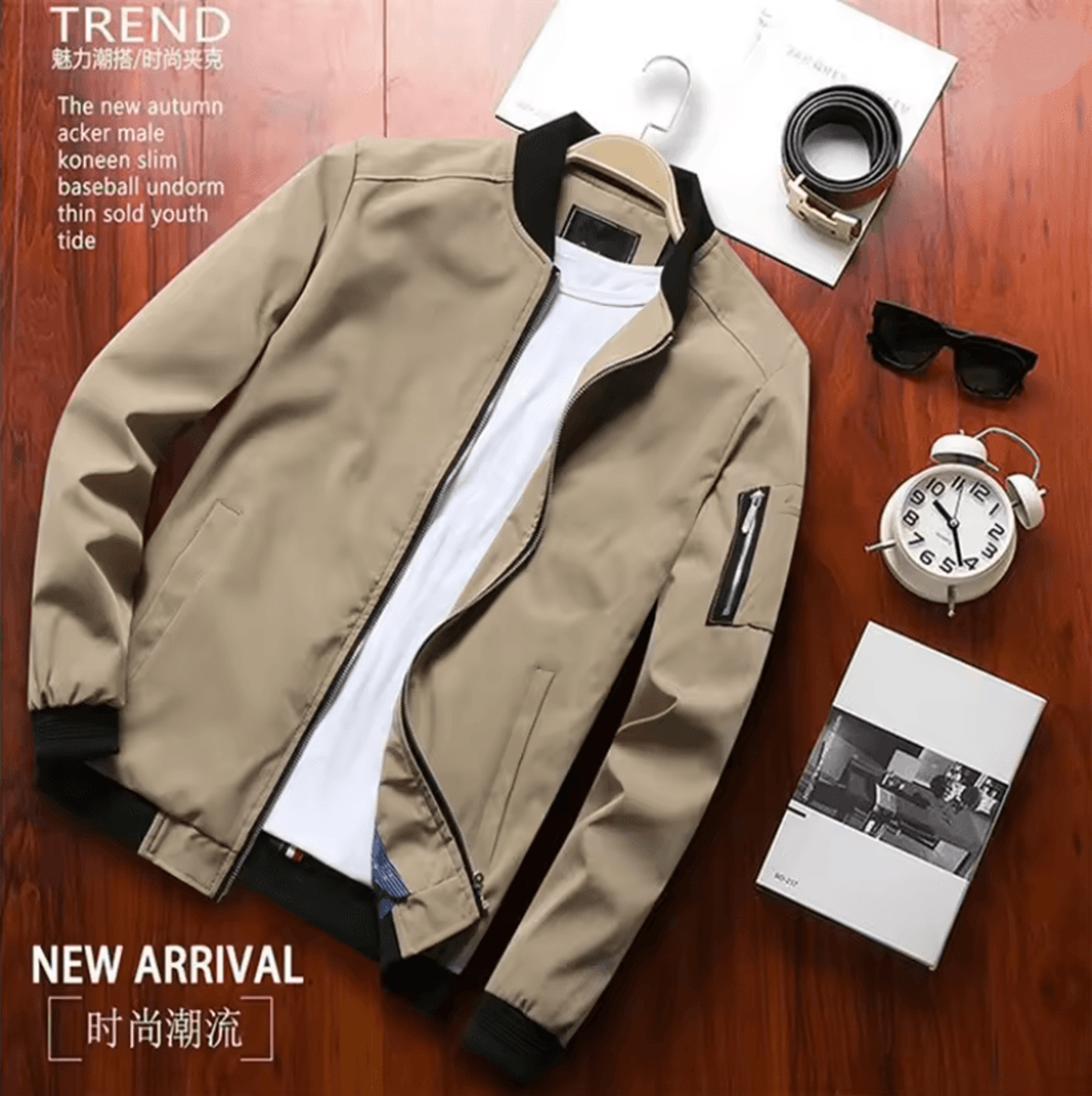 Mens Slim Bomber Jacket Lightweight Windbreaker With Zipper 3