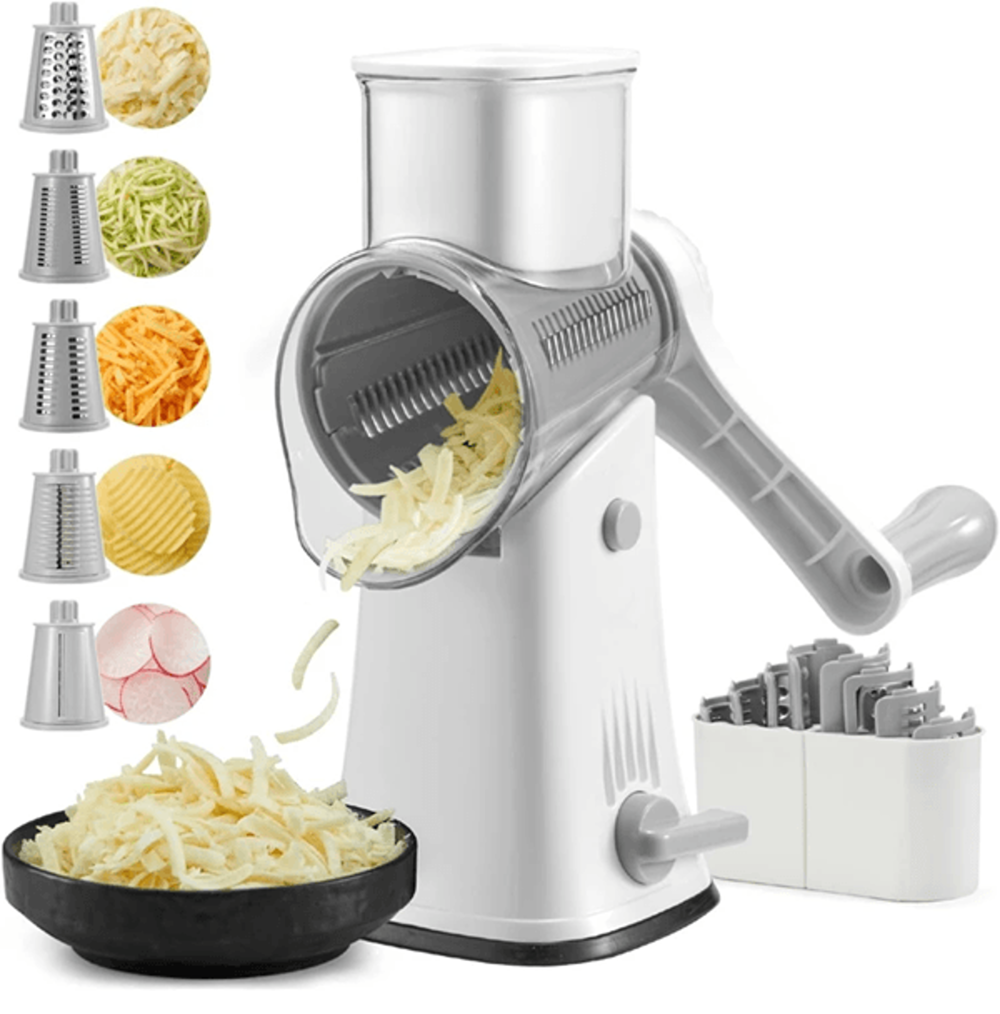 5 In 1 Rotary Cheese Grater And Vegetable Slicer With Mandoline Cutter And Nut Chopper 0