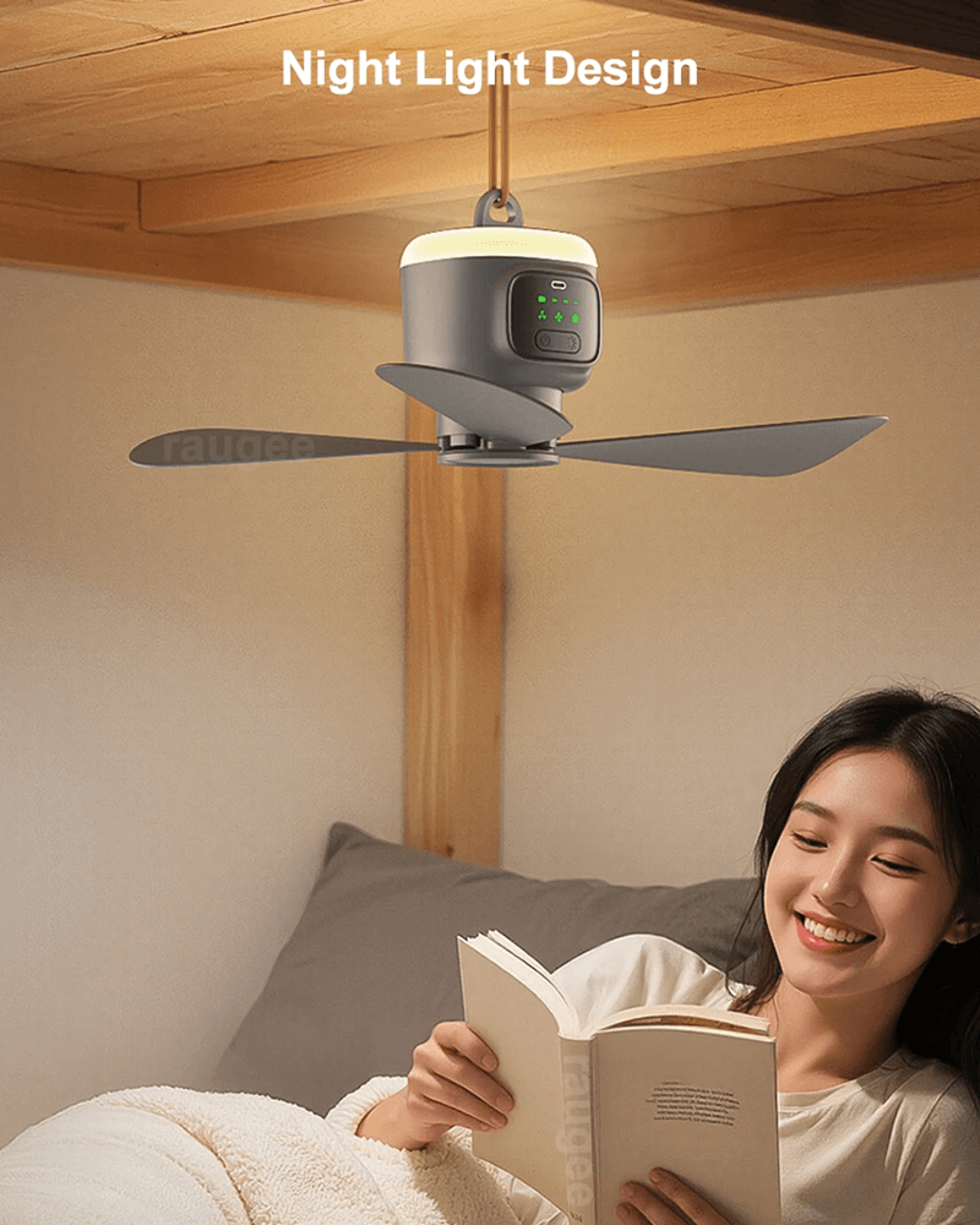 Portable Camping Fan With LED Light And Remote Rechargeable 12000mAh Ceiling Fan 3